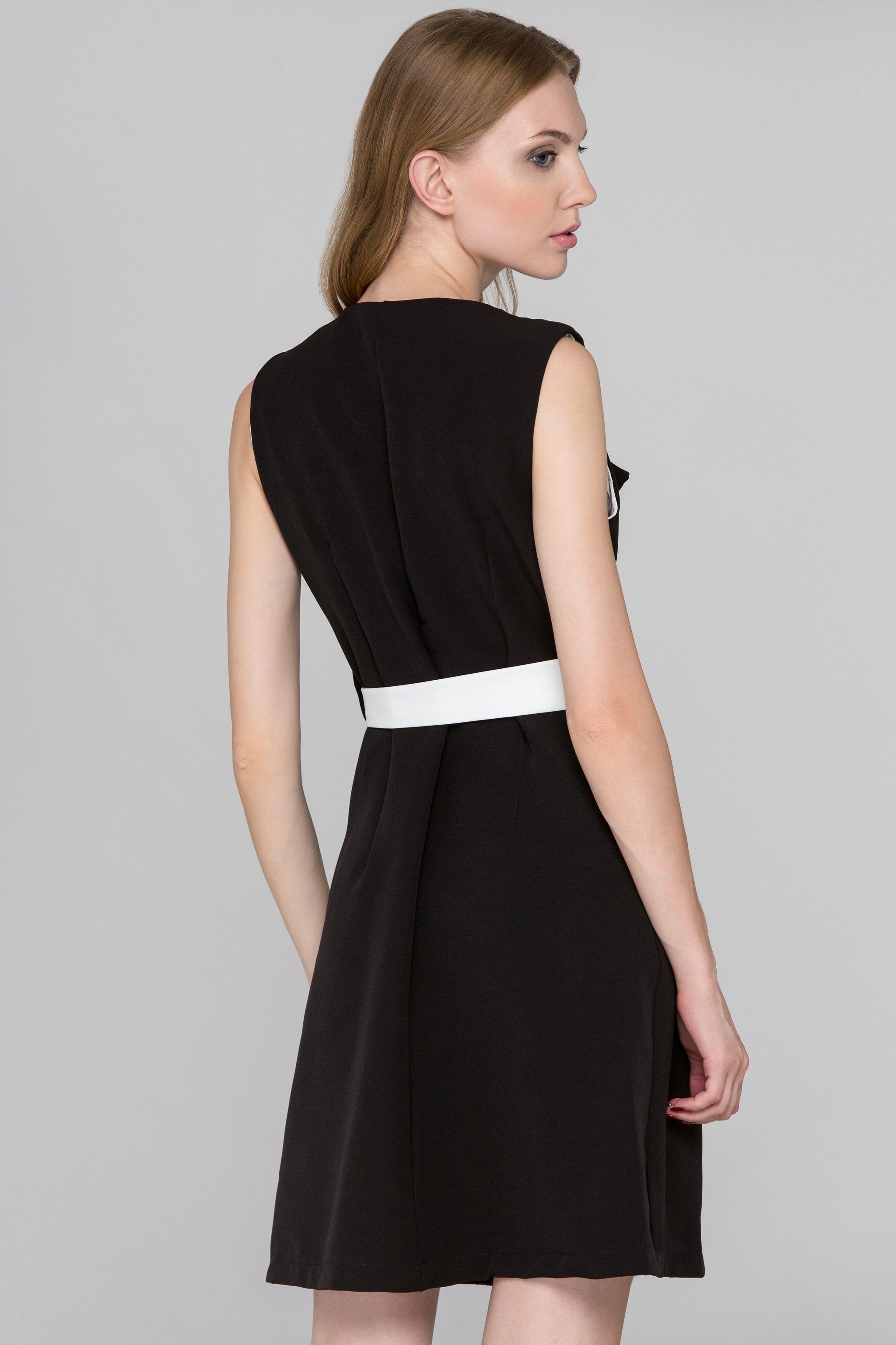 Black and White Double Button Vest Dress