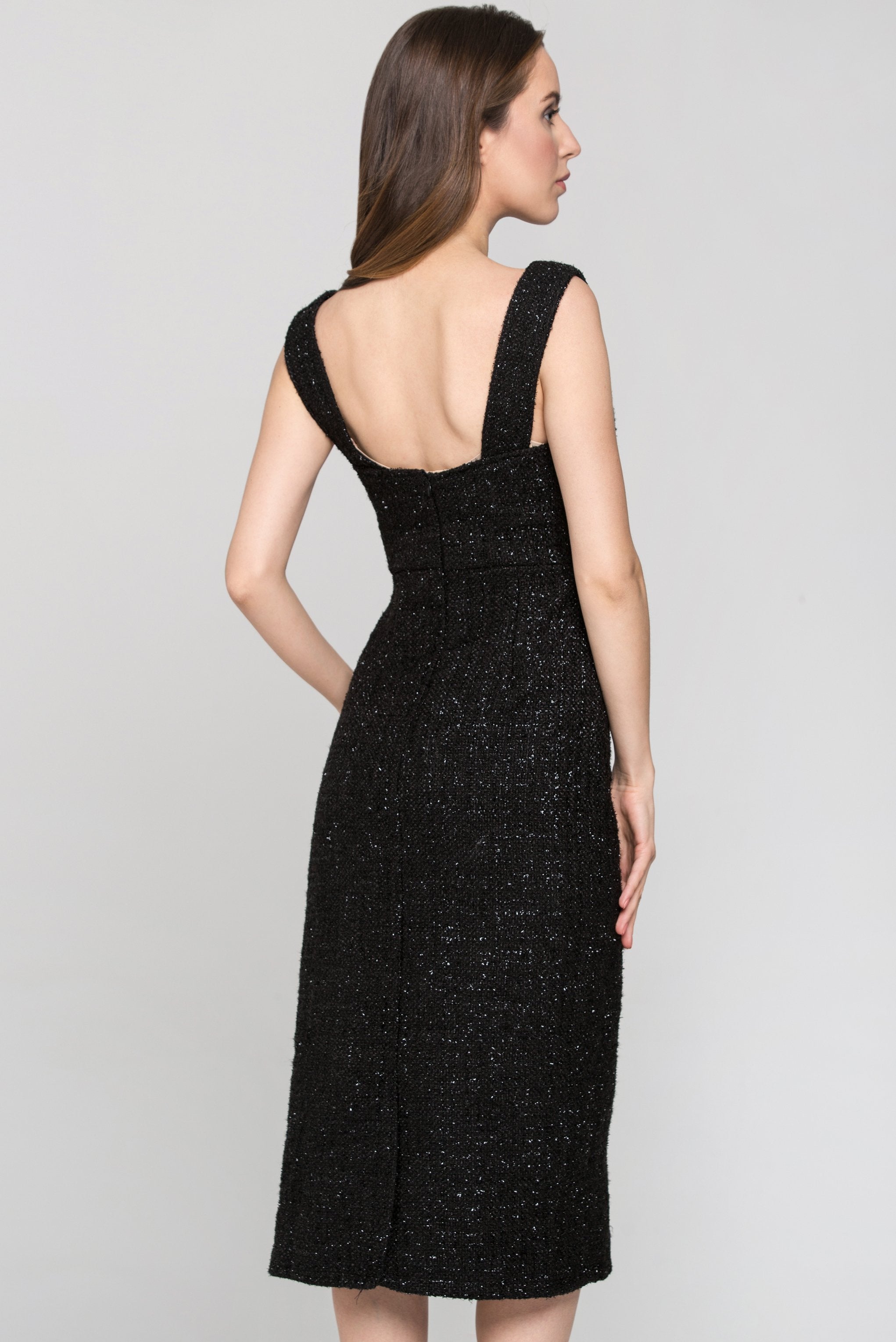 Black and White Gabot Lace Sleeve Midi Dress