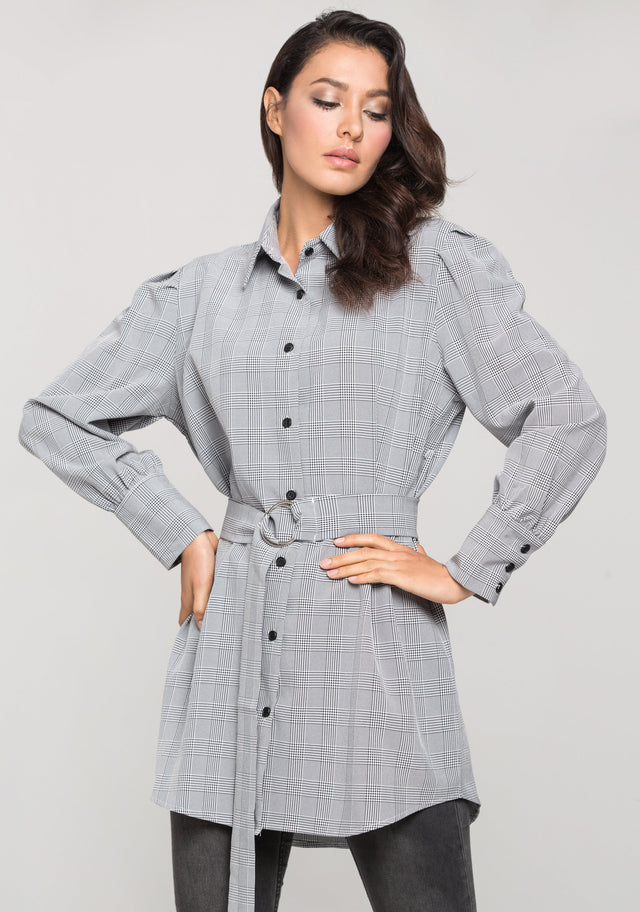 Black and White Glenn Plaid Belted Shirt Dress