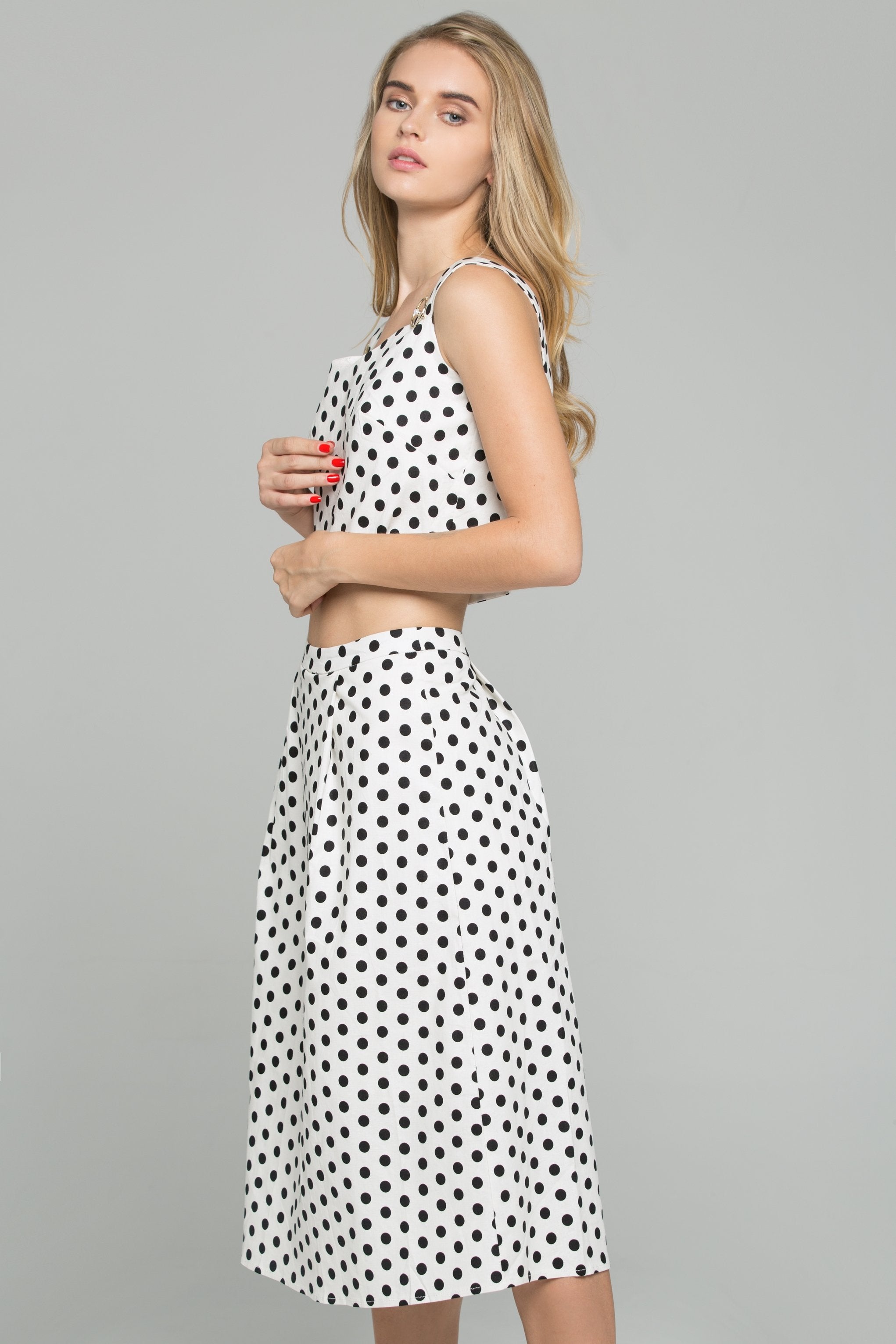 Black and White Polka Dot Sweetheart Neckline 2-piece Co-Ord Midi Dress