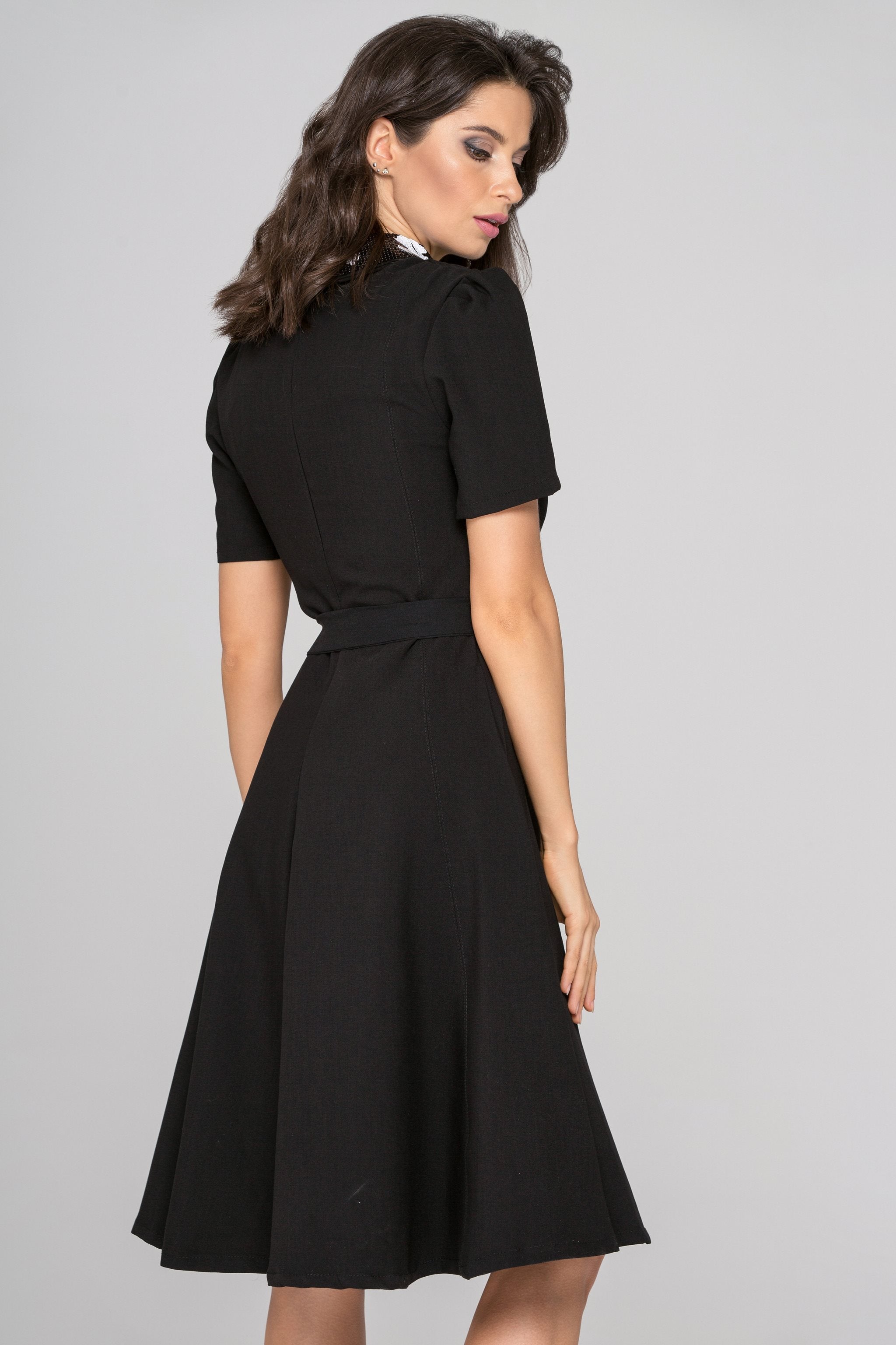 Black and White Sequined Collar Midi Dress