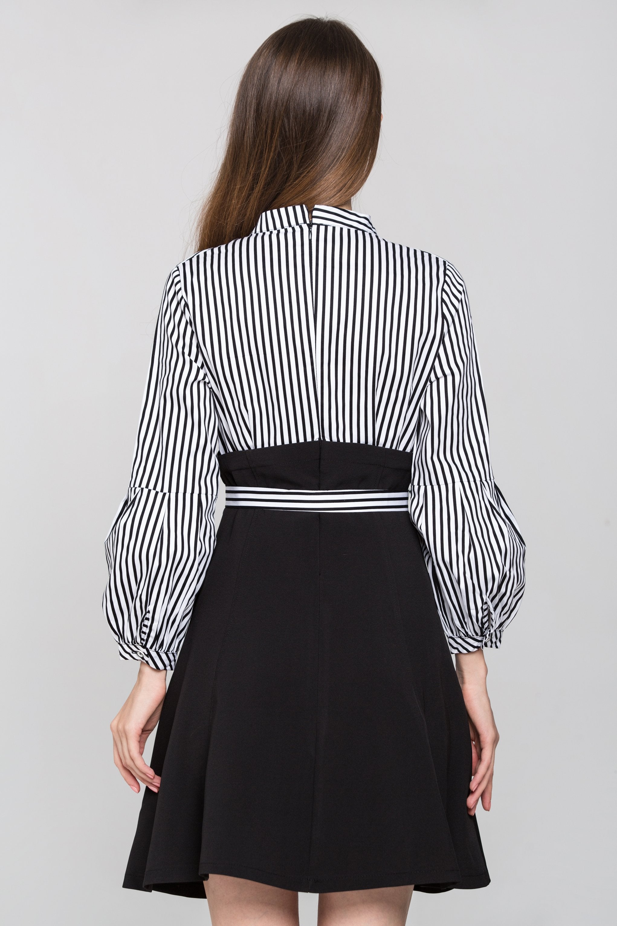 Blue and White Stripe Ring Lace Waist Midi Dress