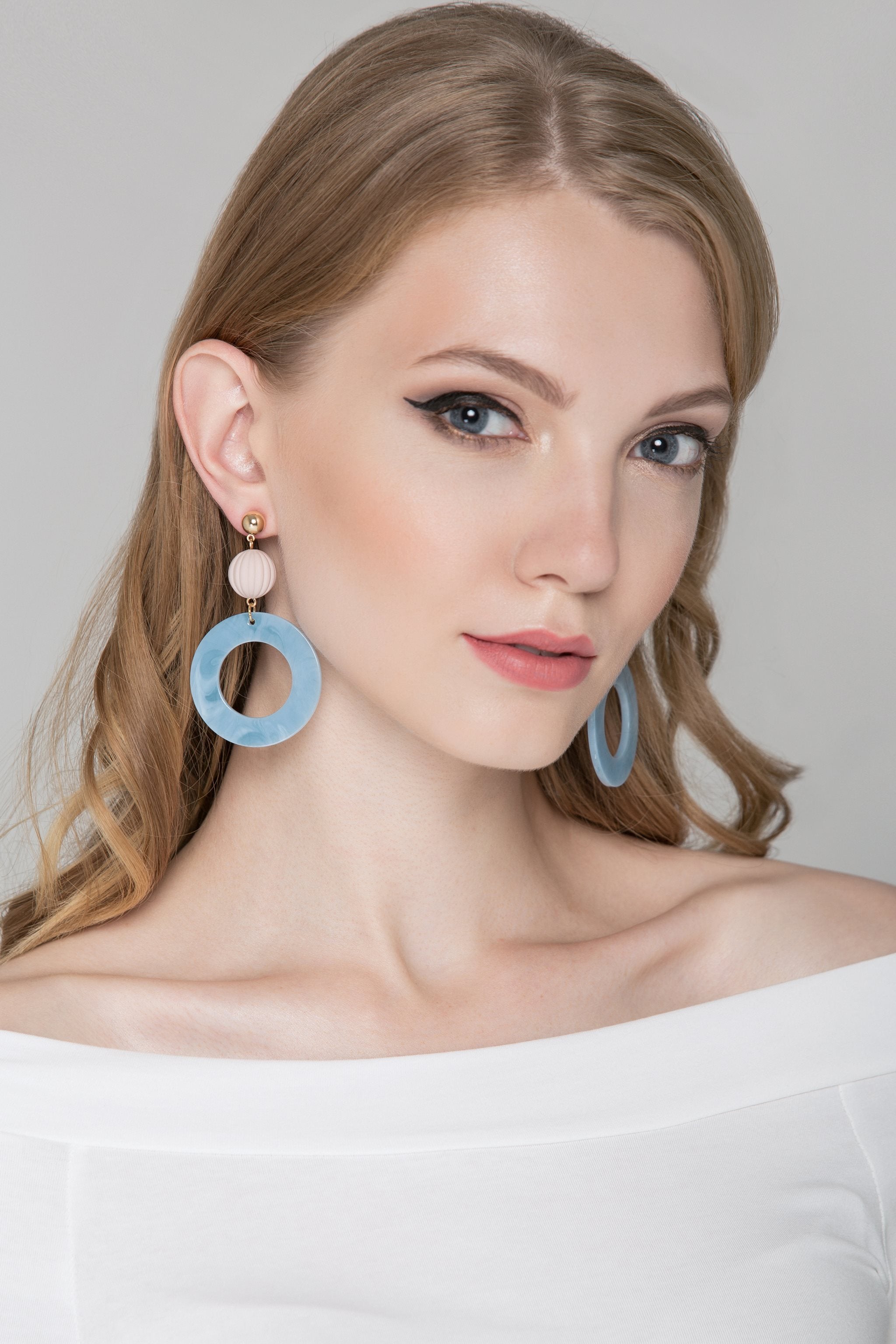 Blue Acrylic Marble Hoop Earrings