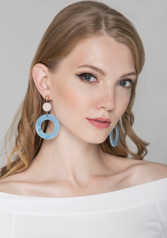 Blue Acrylic Marble Hoop Earrings