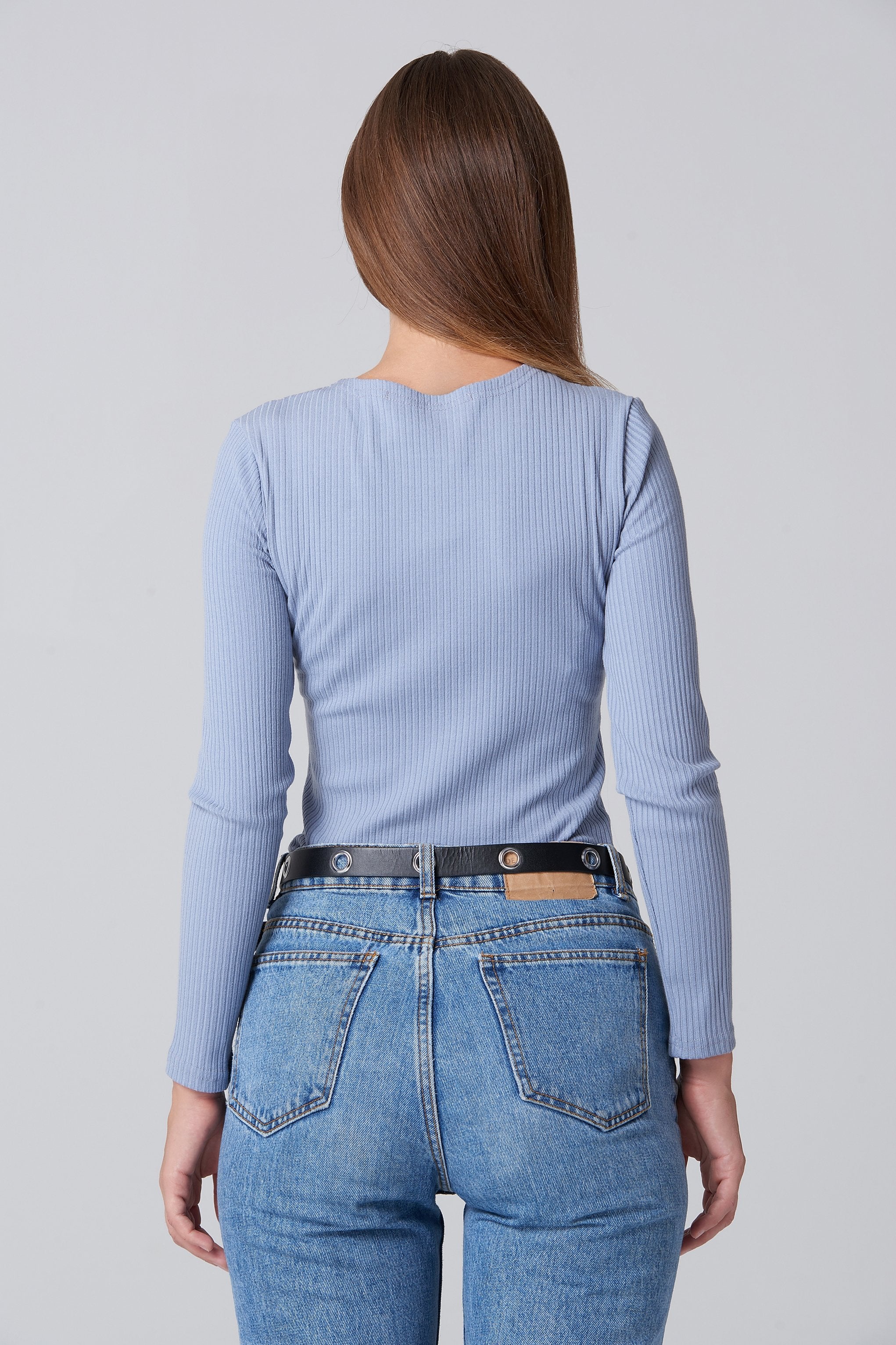 Blue Cross Body Sleeved Top