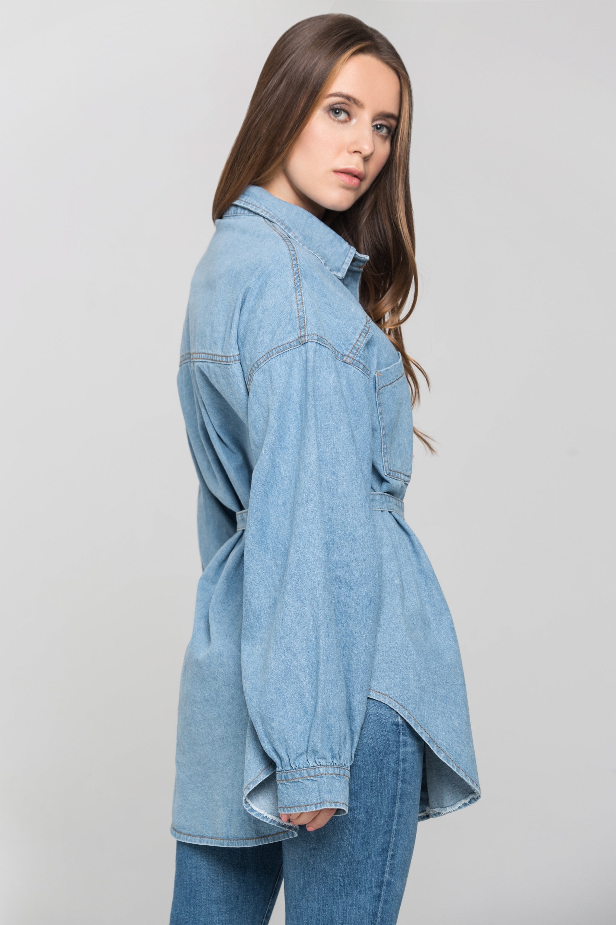 Blue Denim Drop Shoulder Shirt Top