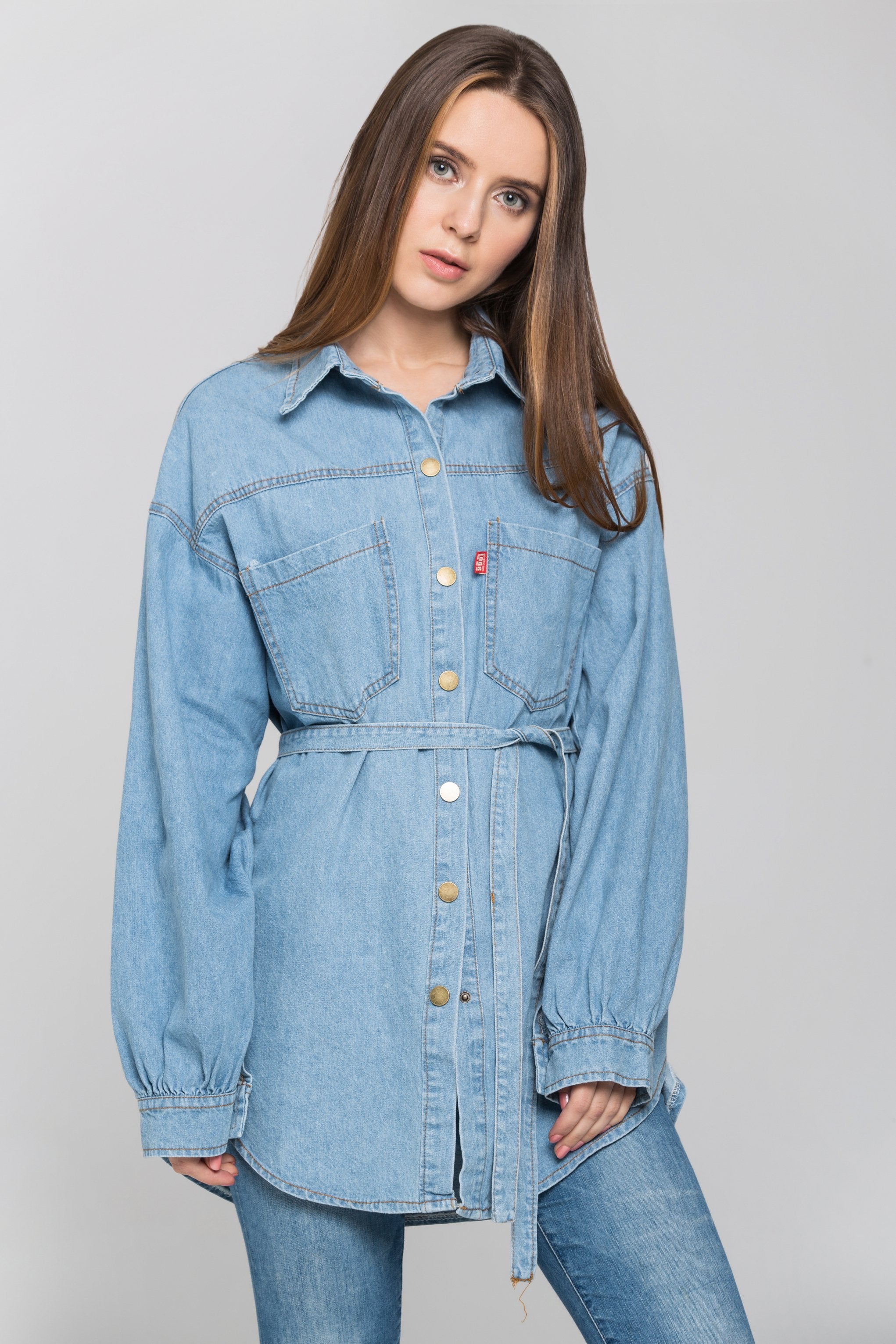 Blue Denim Drop Shoulder Shirt Top