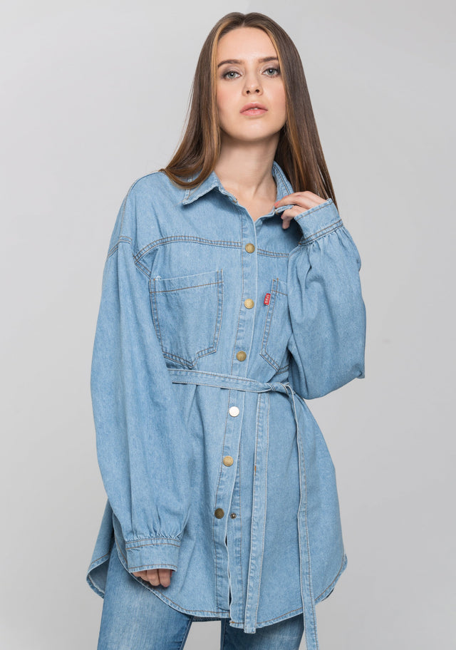 Blue Denim Drop Shoulder Shirt Top