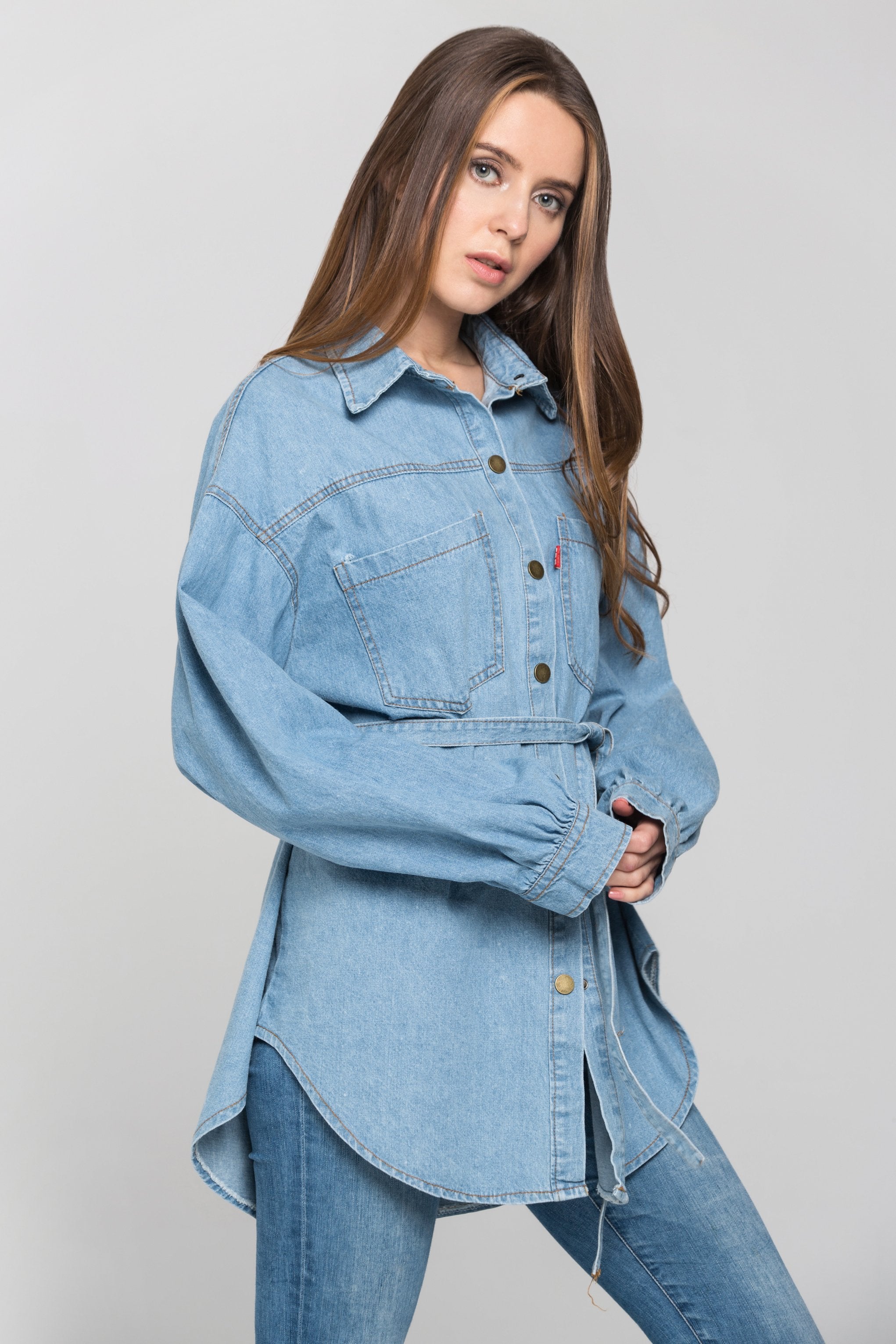 Blue Denim Drop Shoulder Shirt Top