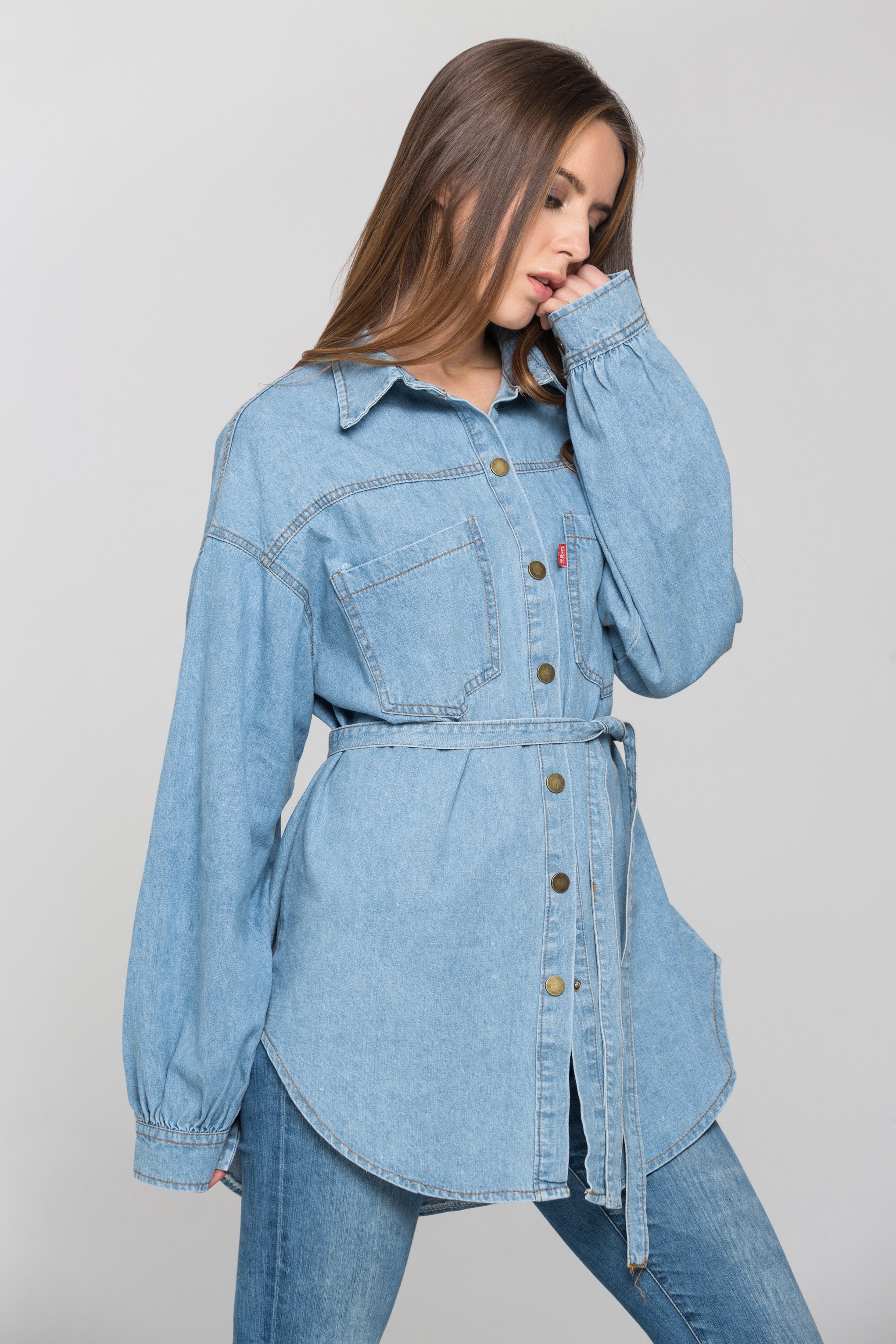 Blue Denim Drop Shoulder Shirt Top