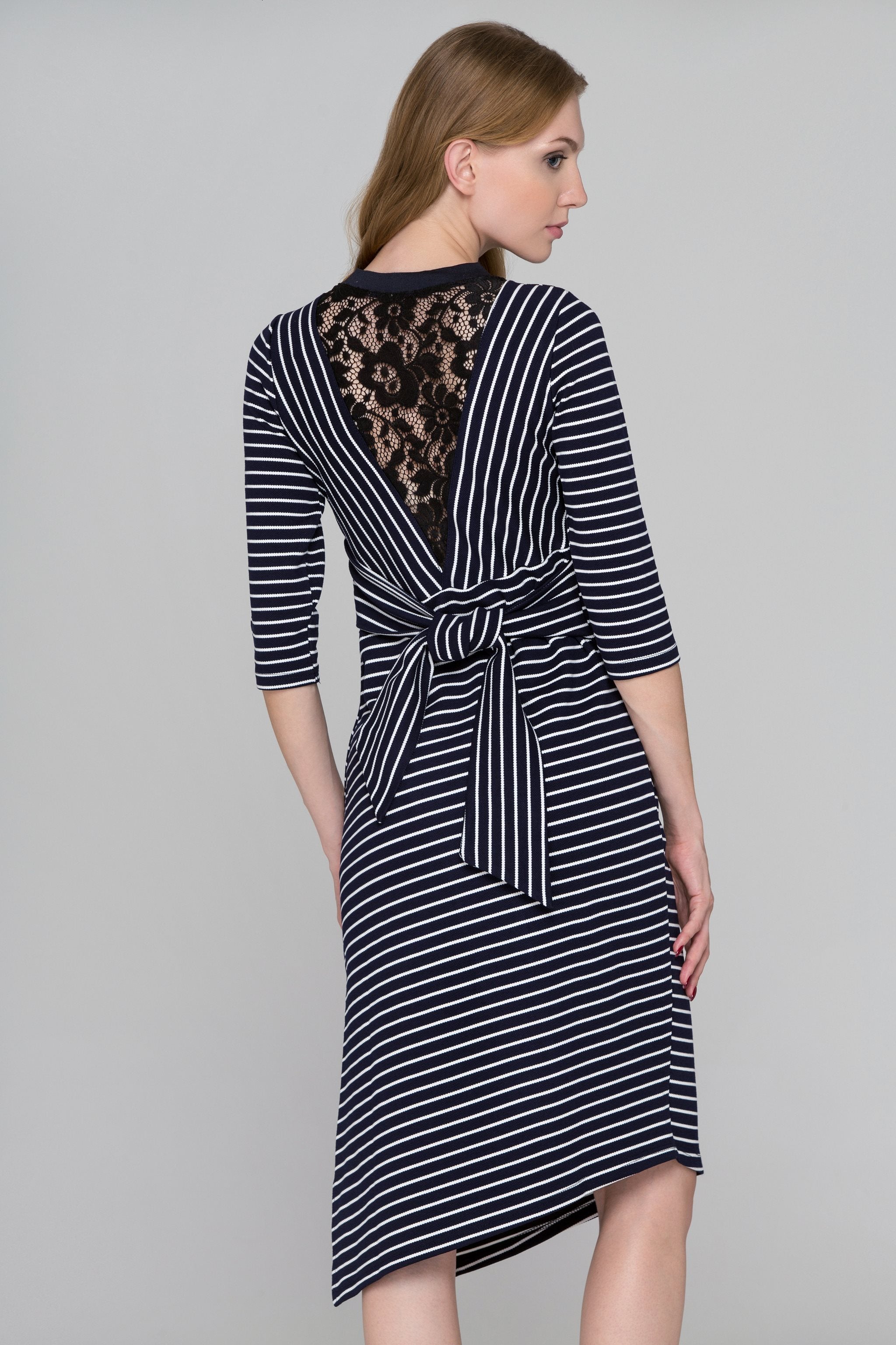 Blue Eyes Asymmetric Striped Midi Dress