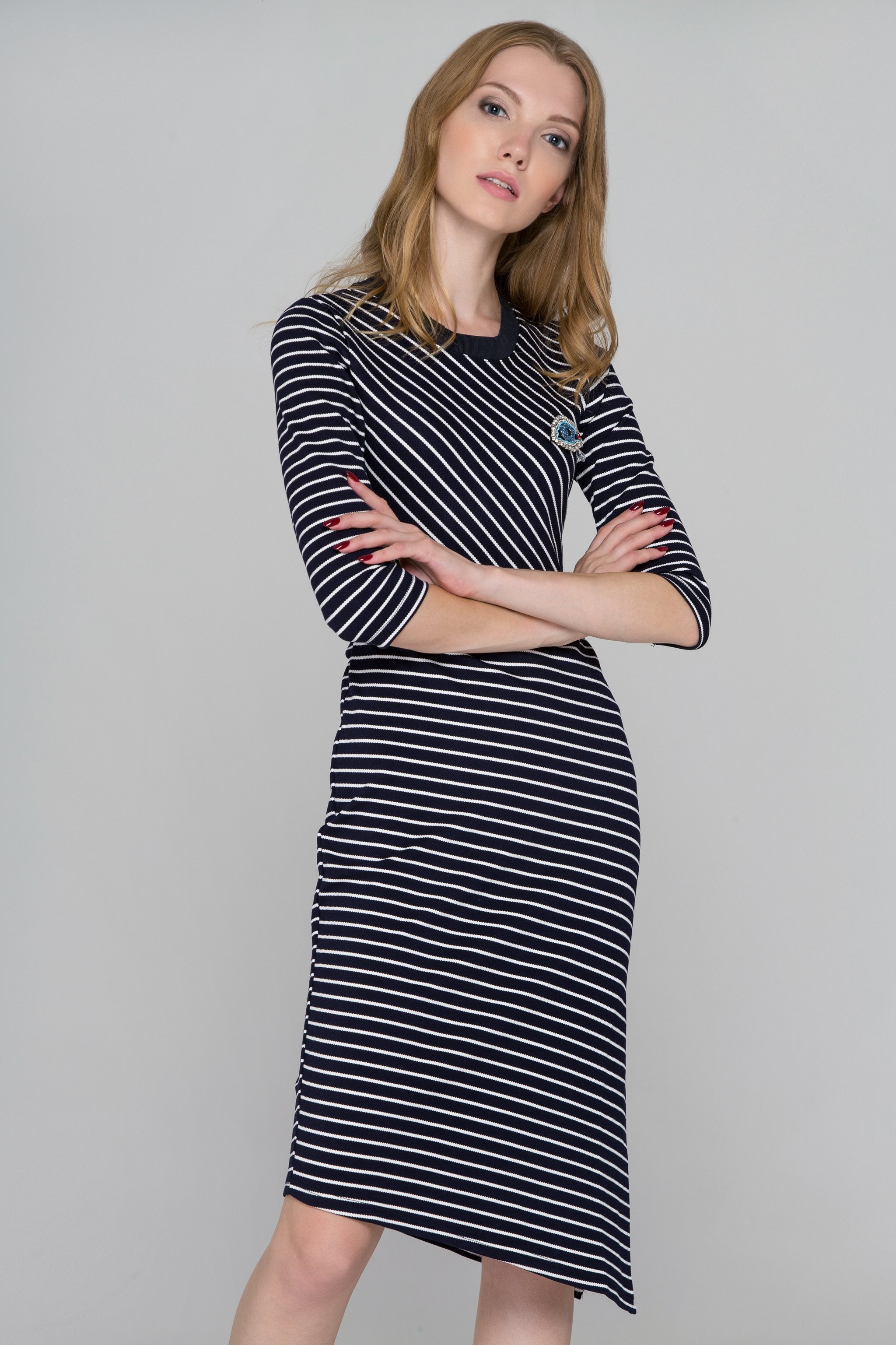 Blue Eyes Asymmetric Striped Midi Dress