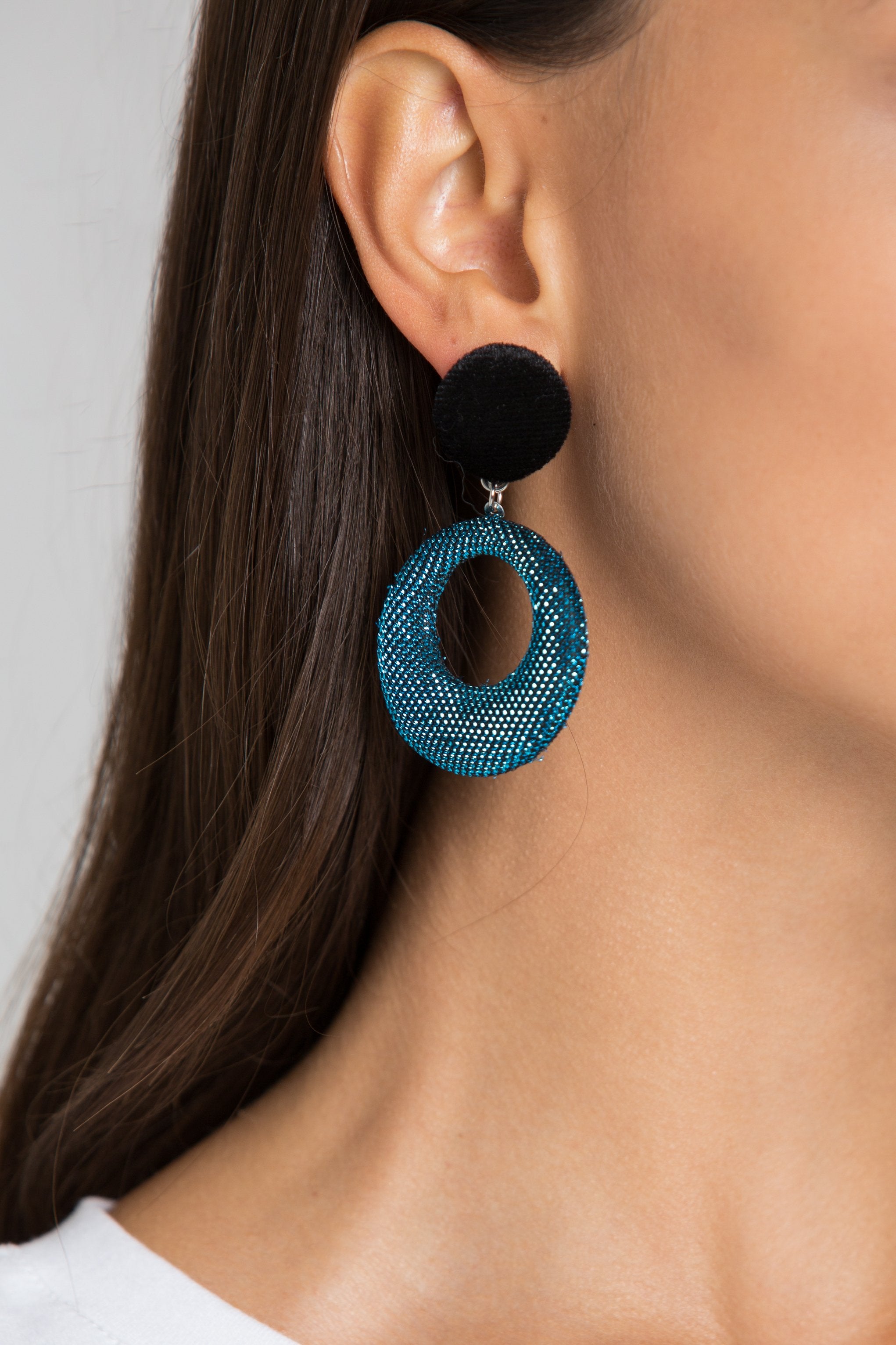 Blue Glitter Blue Fabric Drop Earrings