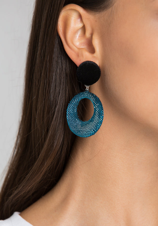 Blue Glitter Blue Fabric Drop Earrings