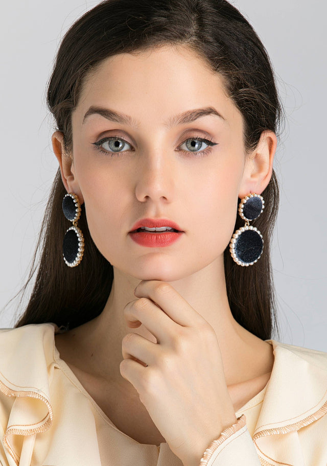Blue Round and Pearl Detail Detail Drop Earrings