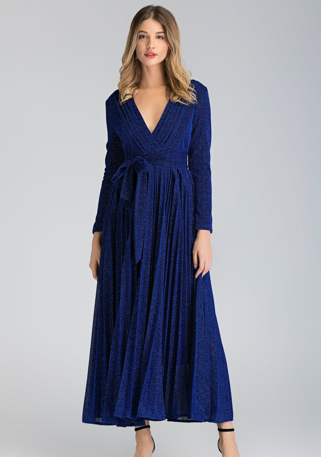 Blue Sapphire Pleated Maxi Dress
