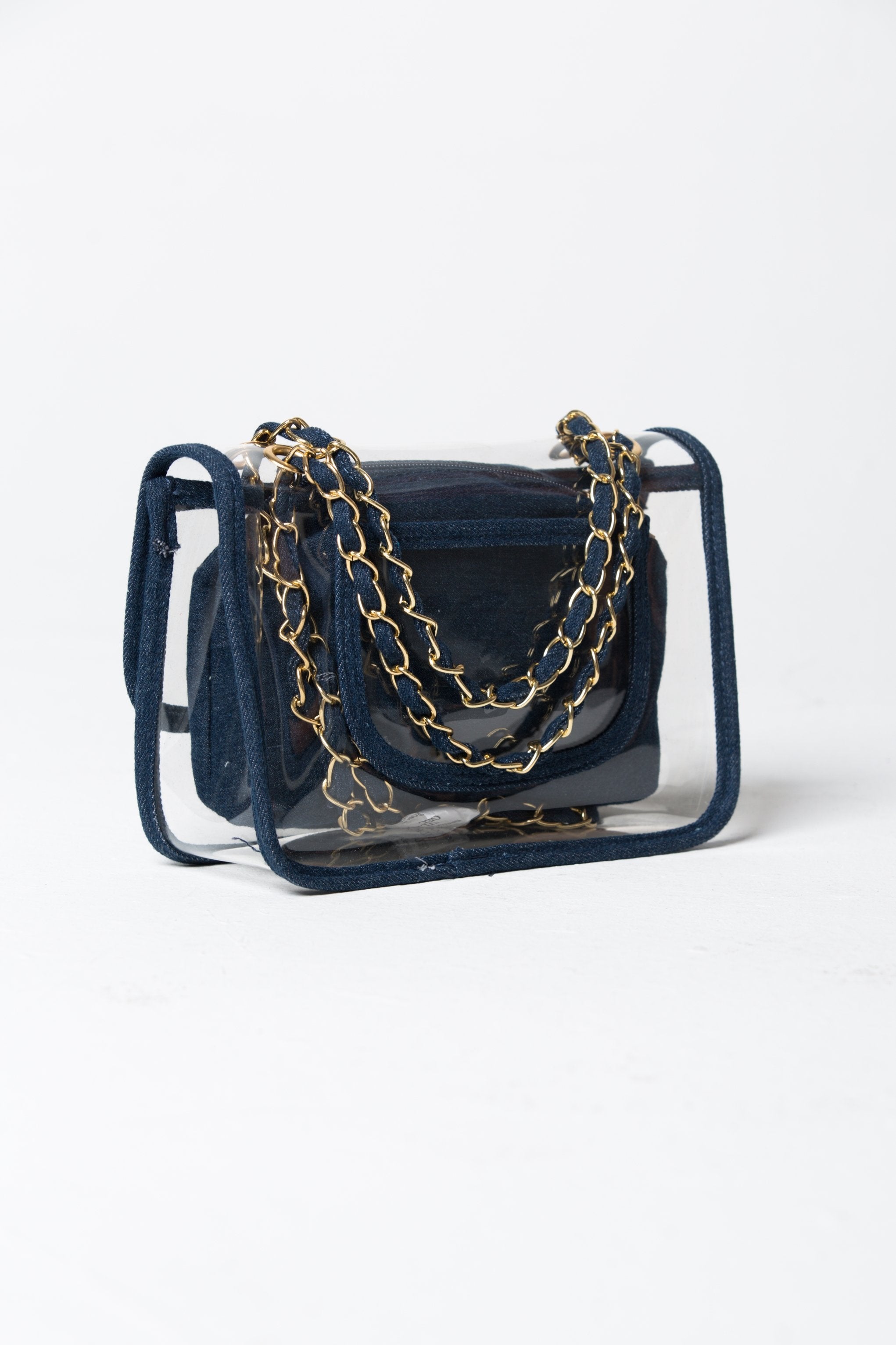 Blue Trim Clear Small Tote Messenger Bag