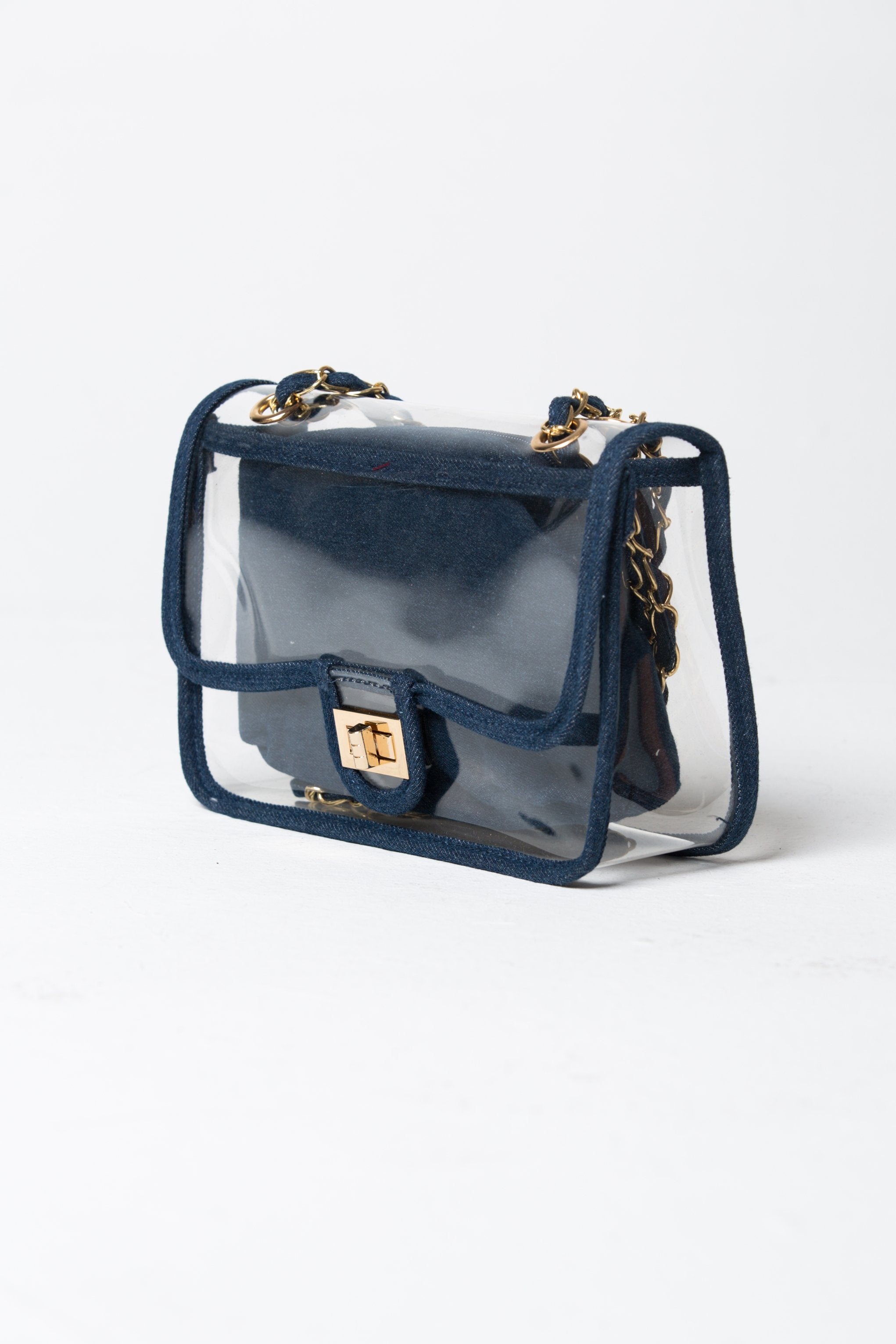 Blue Trim Clear Small Tote Messenger Bag