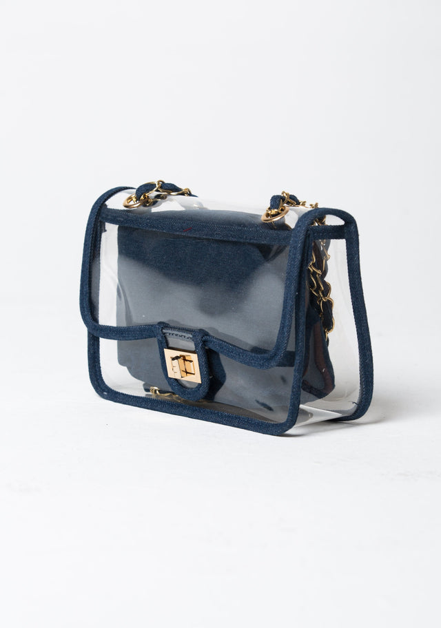 Blue Trim Clear Small Tote Messenger Bag