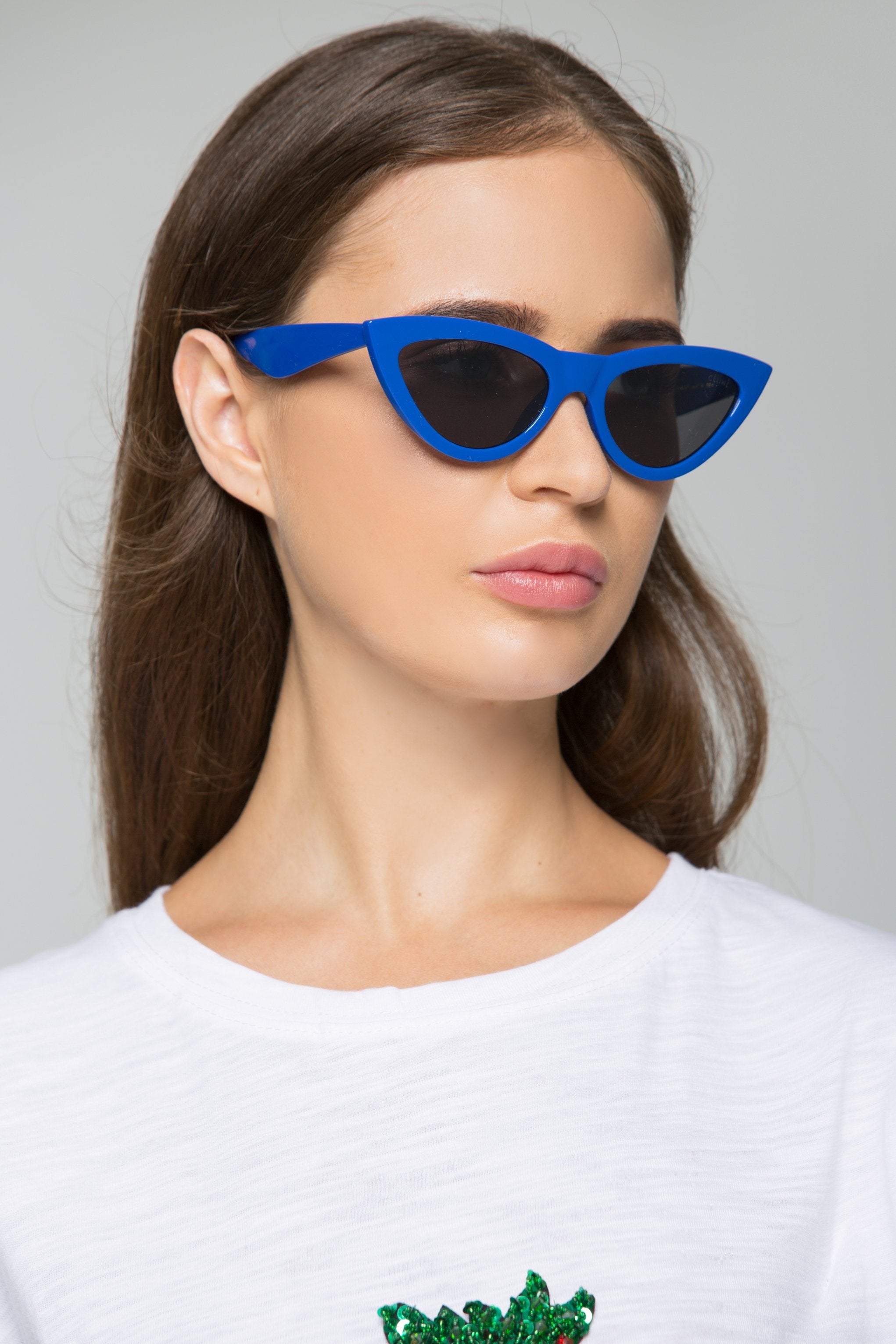 Blue Vintage Pointy Slim Cat Eye Sunglasses