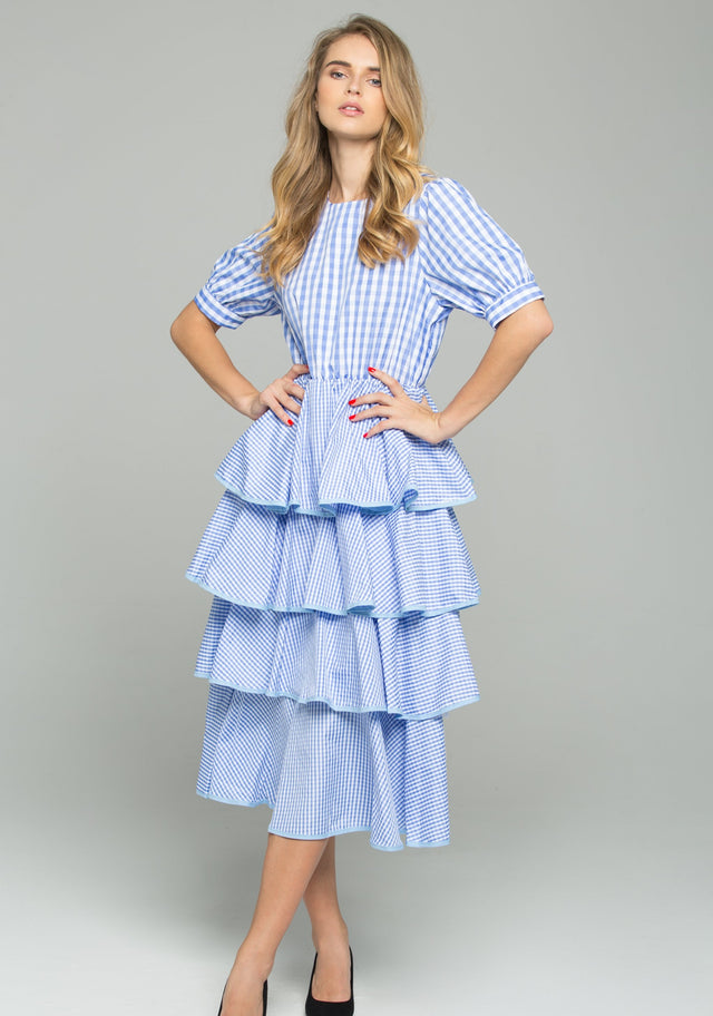 Blue and White Gingham Midi Dress