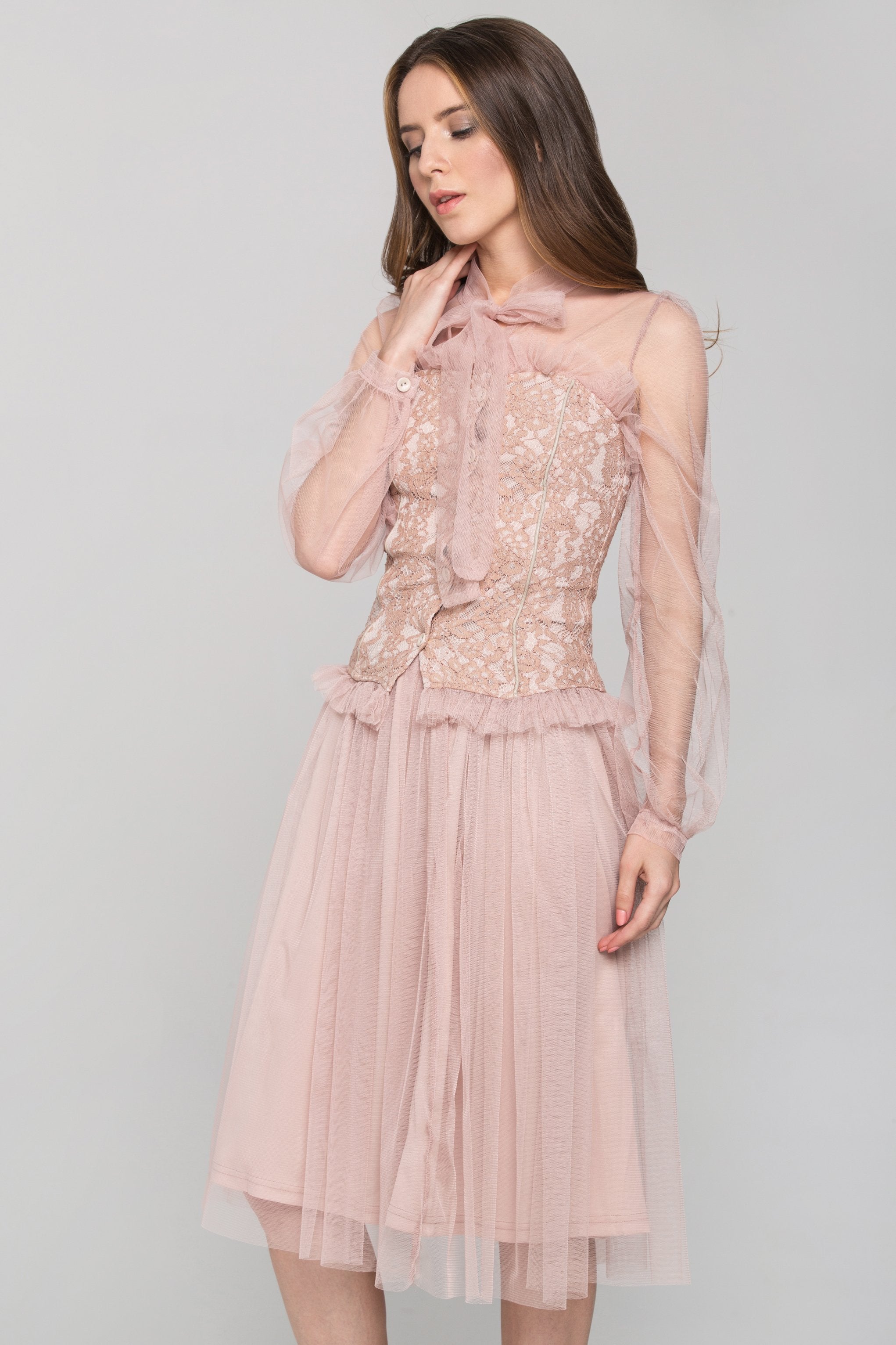 Blush Burlesque Soft Tulle Two Piece Midi Dress