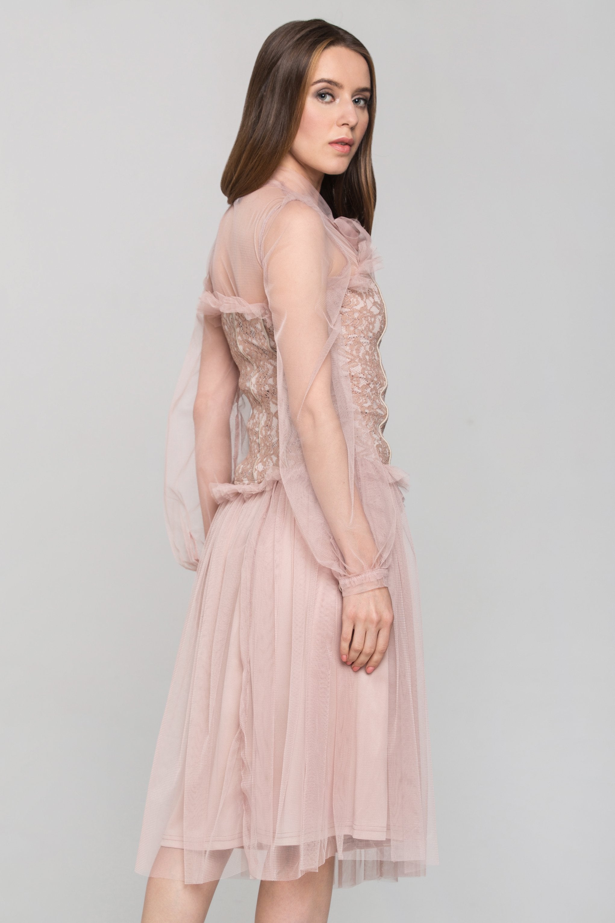 Blush Burlesque Soft Tulle Two Piece Midi Dress