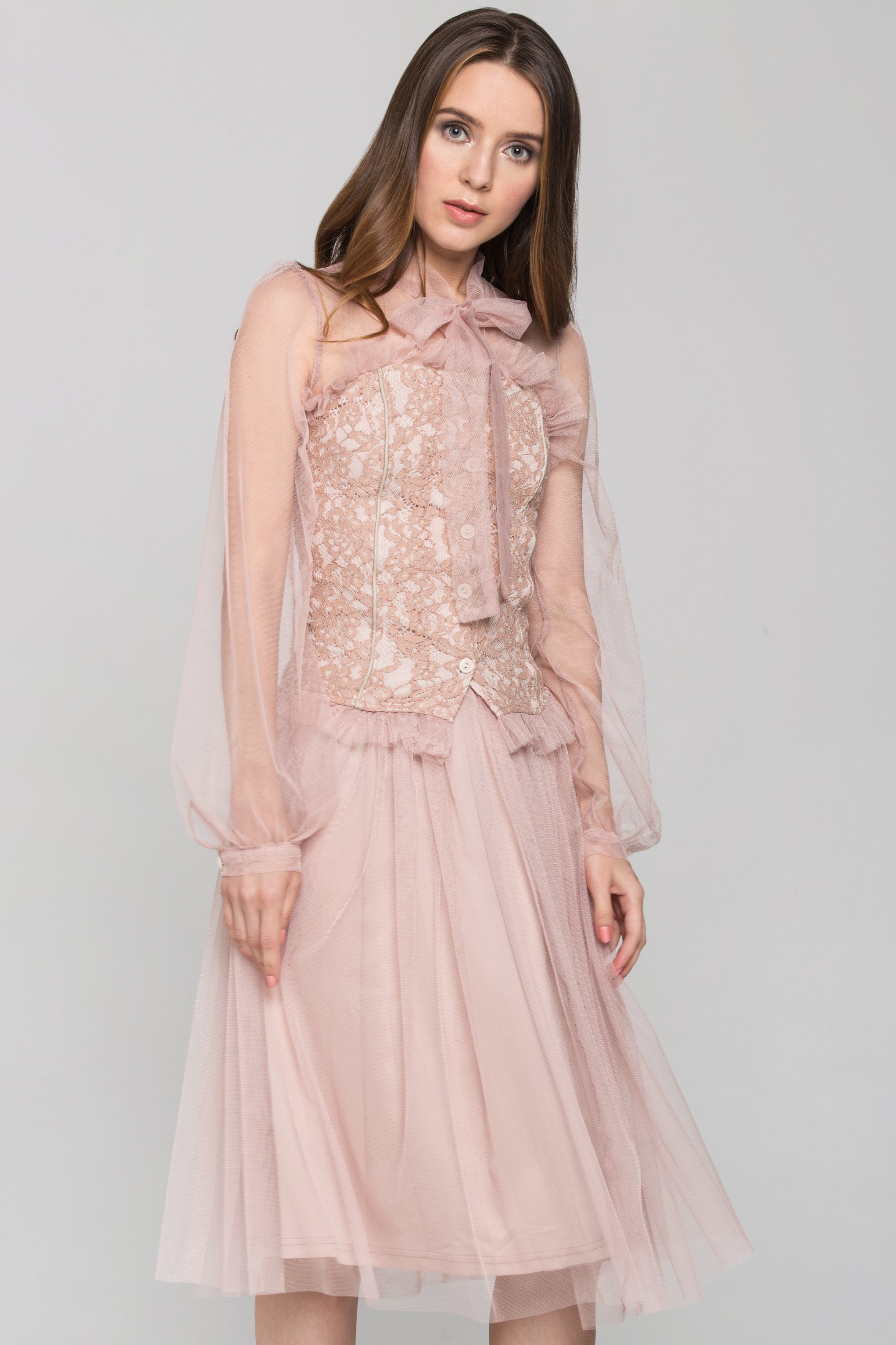 Blush Burlesque Soft Tulle Two Piece Midi Dress