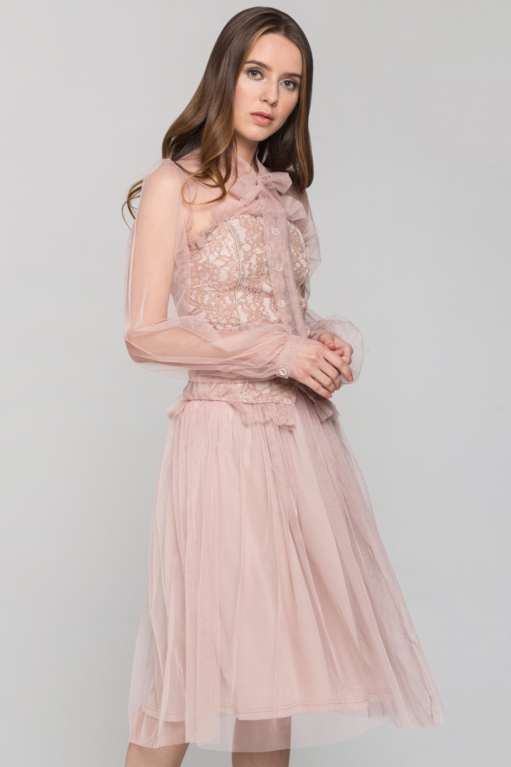 Blush Burlesque Soft Tulle Two Piece Midi Dress