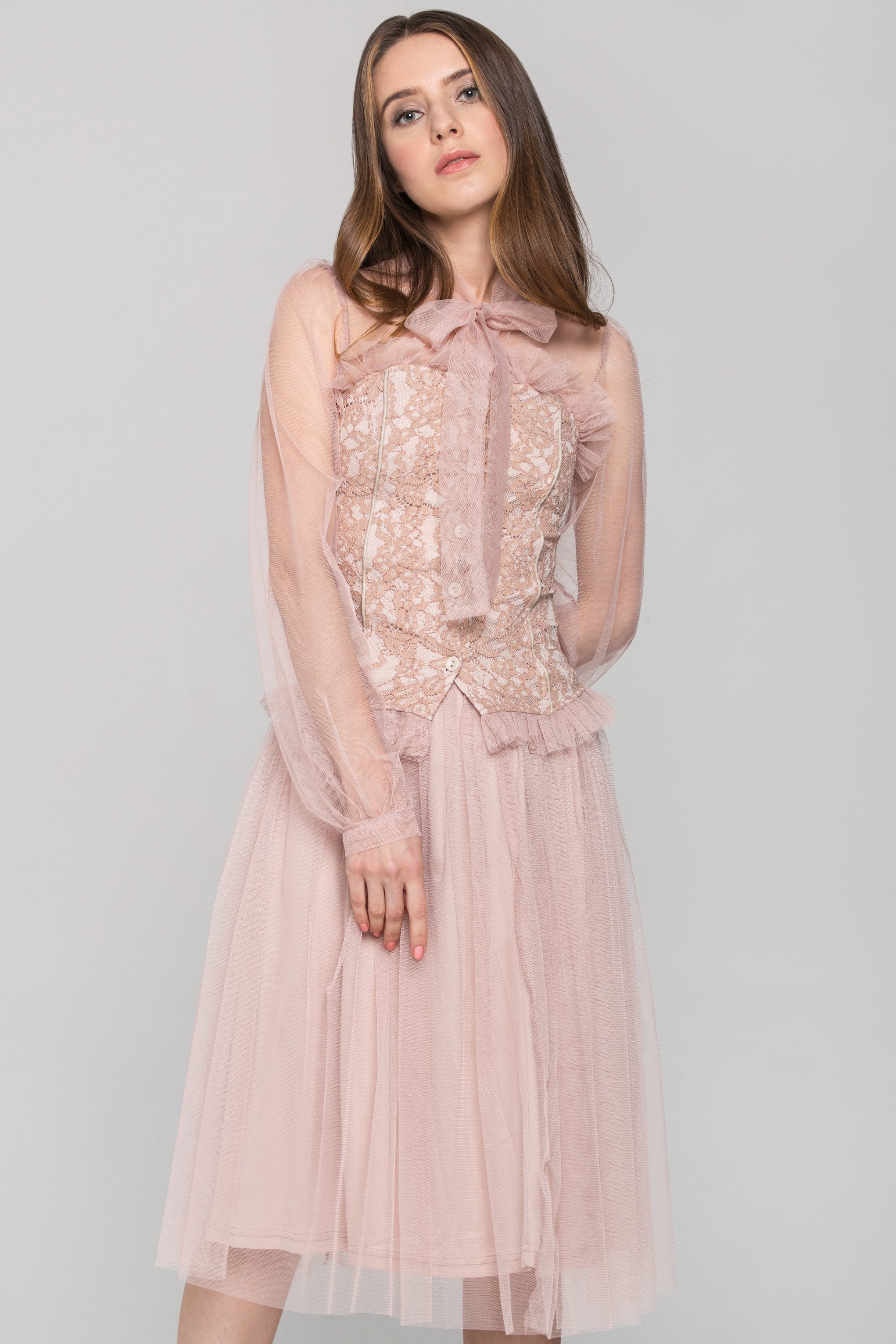 Blush Burlesque Soft Tulle Two Piece Midi Dress