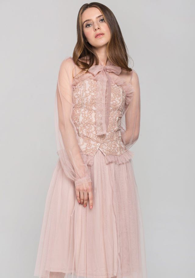 Blush Burlesque Soft Tulle Two Piece Midi Dress