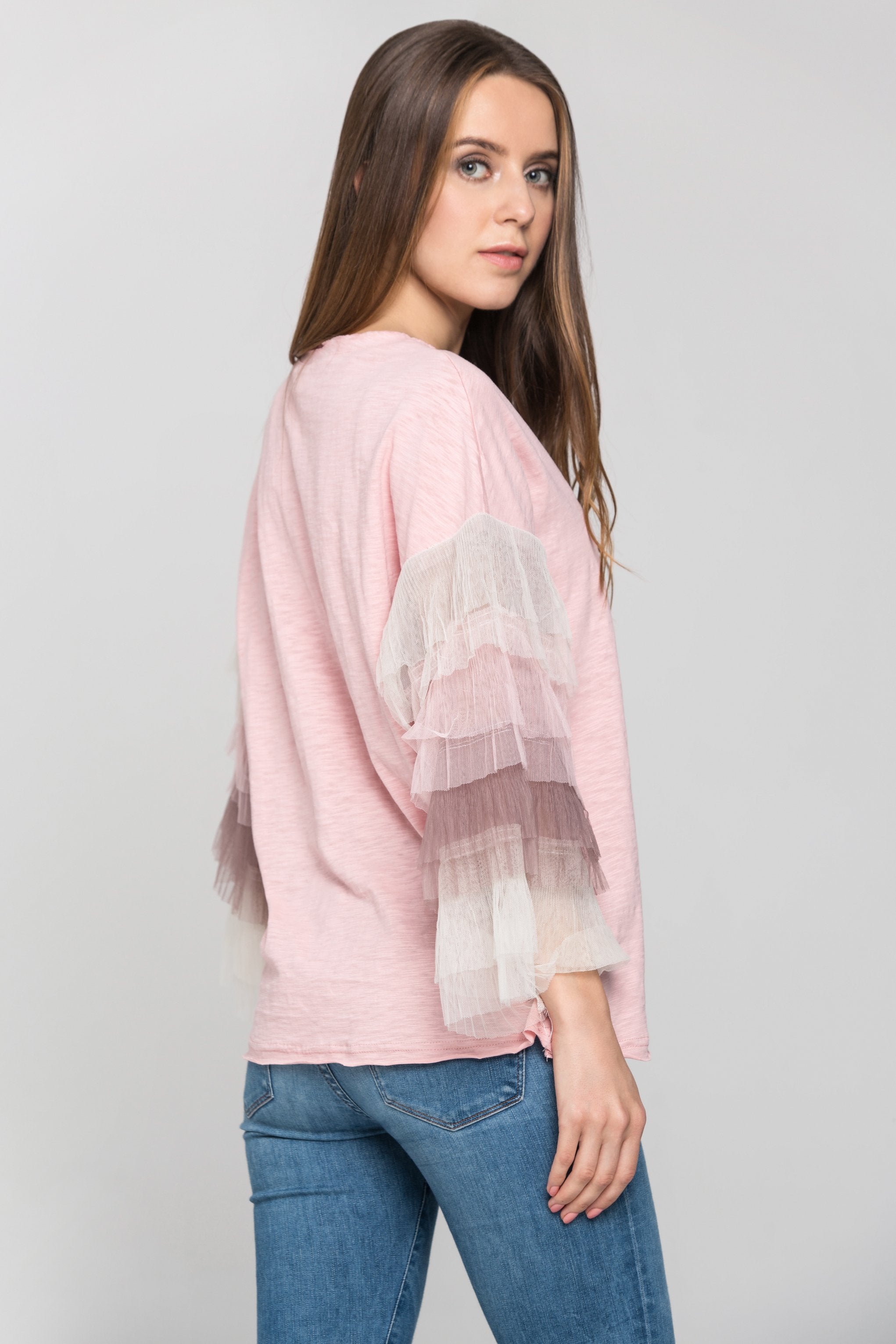 Blush Ombre Tiered Tulle Sleeve Top