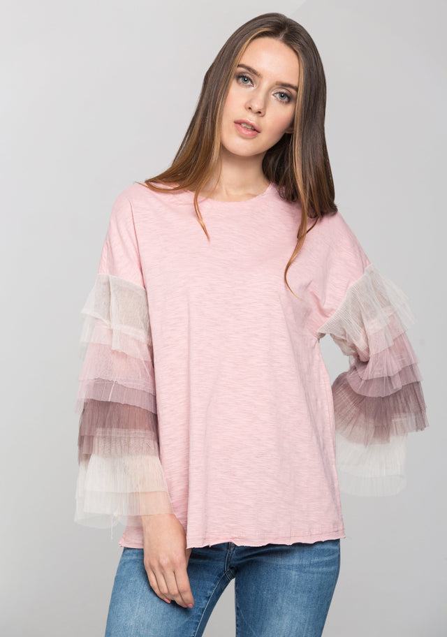 Blush Ombre Tiered Tulle Sleeve Top