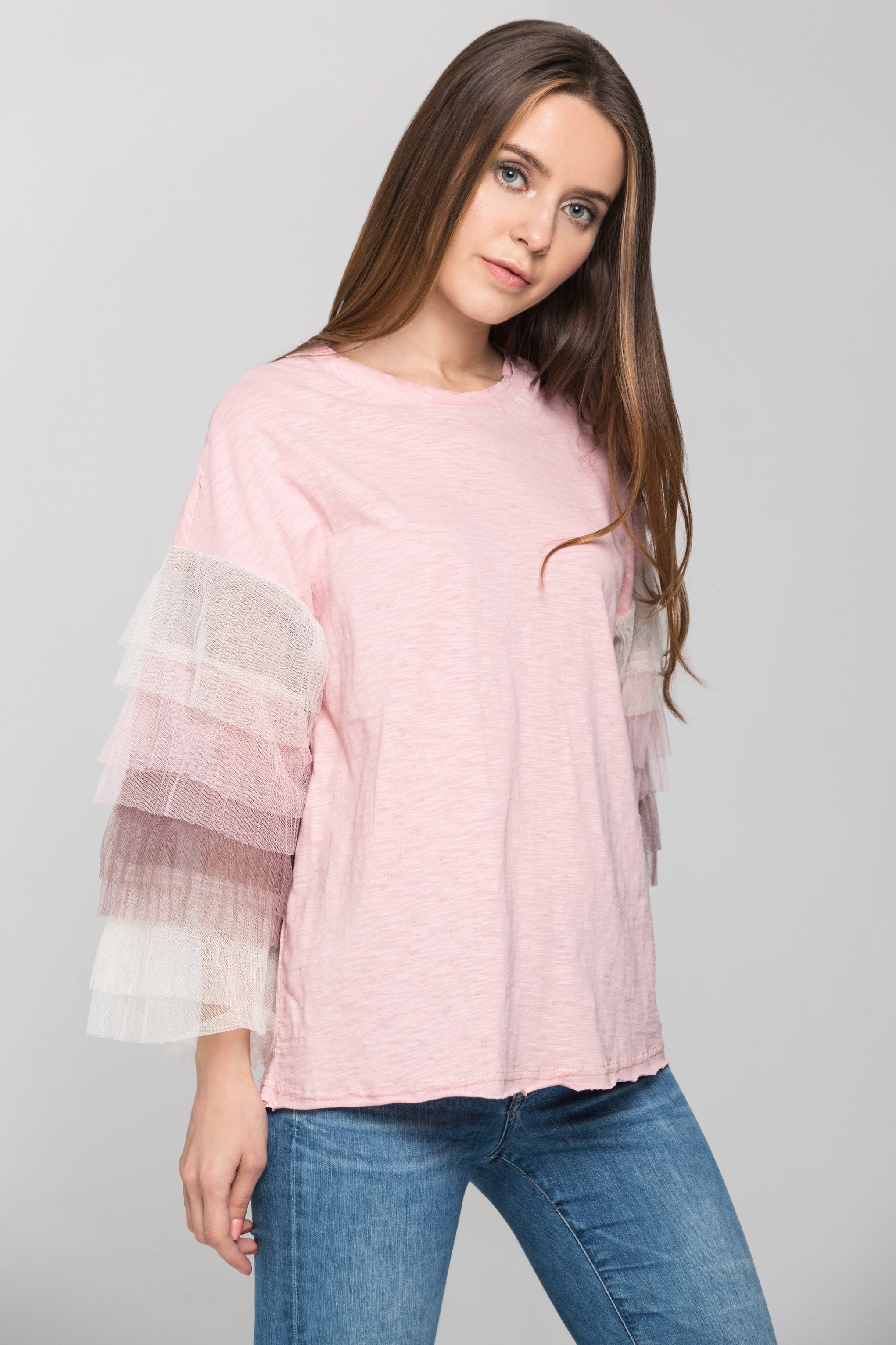 Blush Ombre Tiered Tulle Sleeve Top