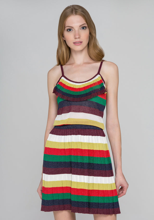 Boho Rainbow Knit Tassel Bib Midi Dress