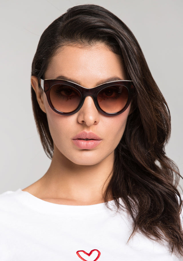 Brown Glossy Frame Cat Eye Sunglasses