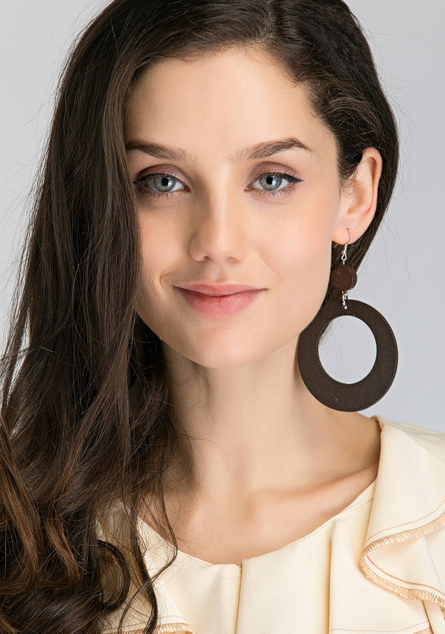 Brown O Cut out  Drop Earrings