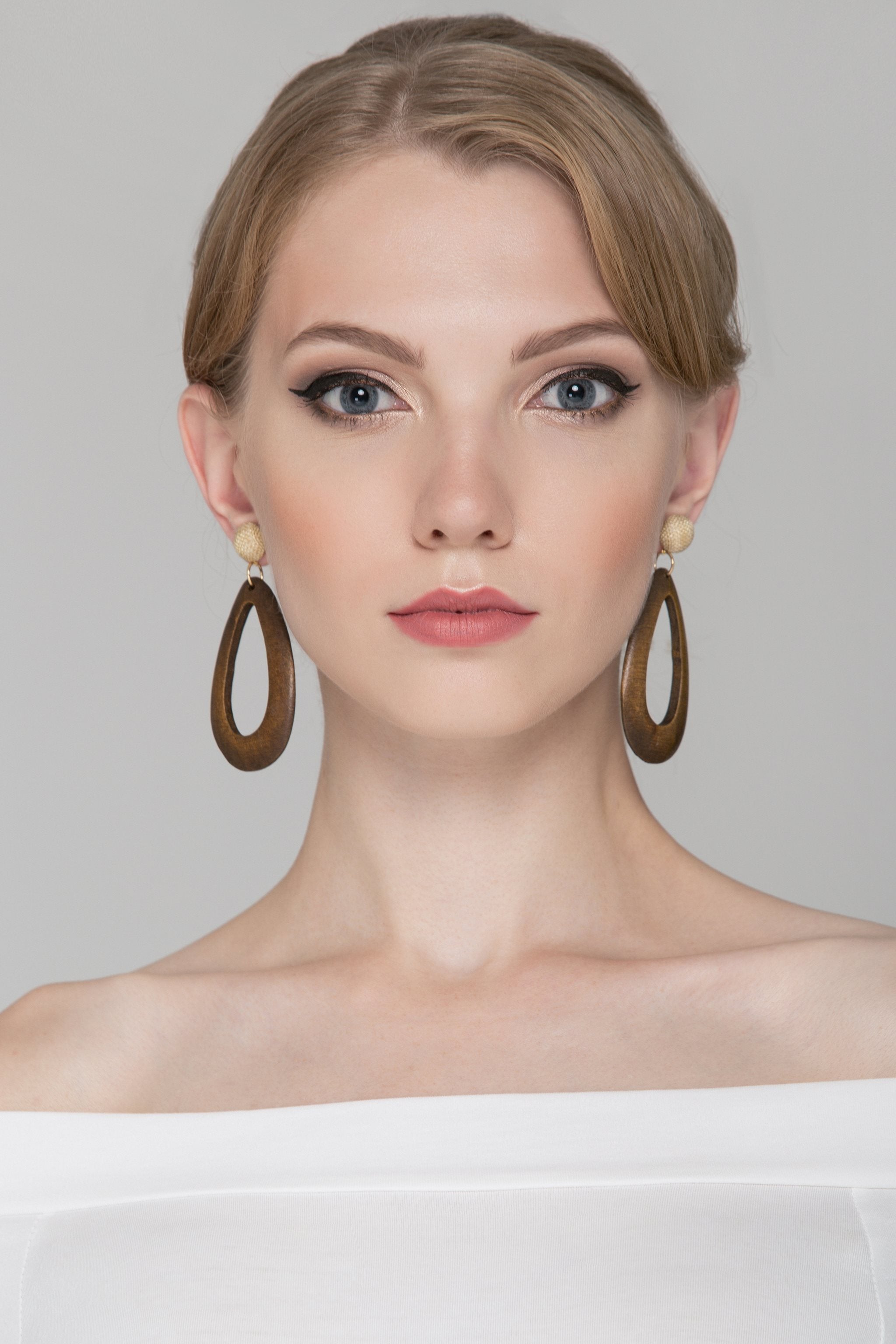 Brown Oval Wood Earrings