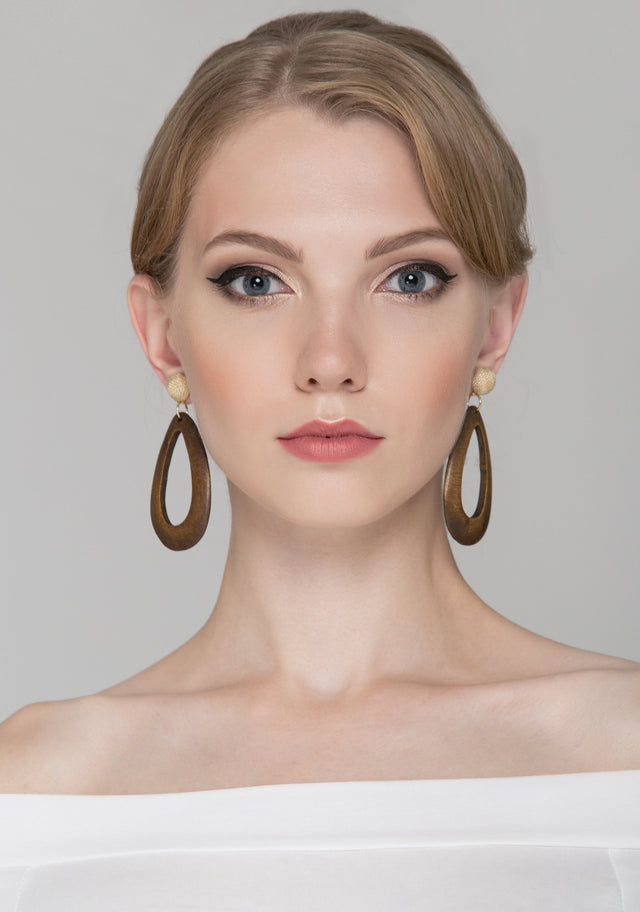 Brown Oval Wood Earrings