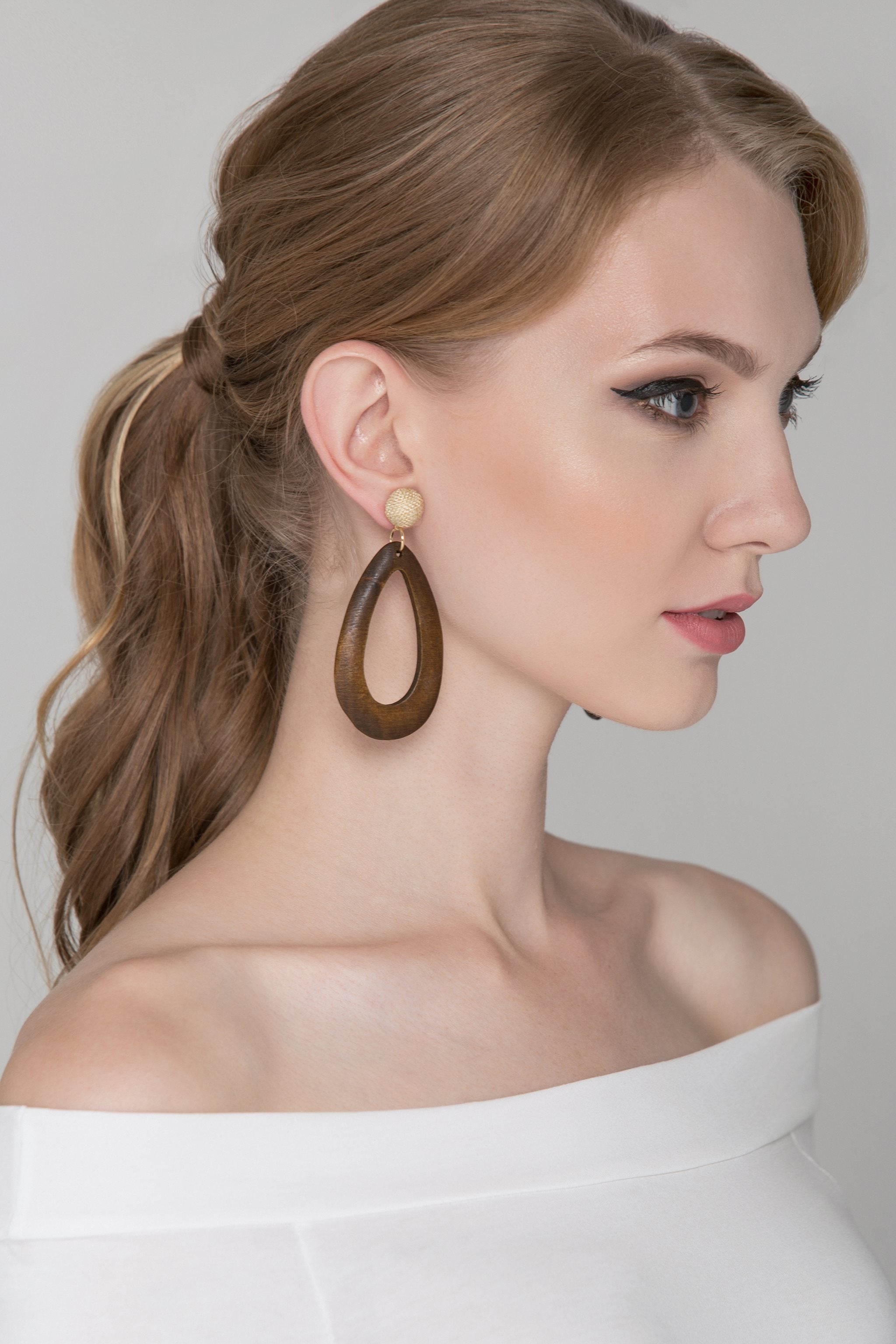 Brown Oval Wood Earrings