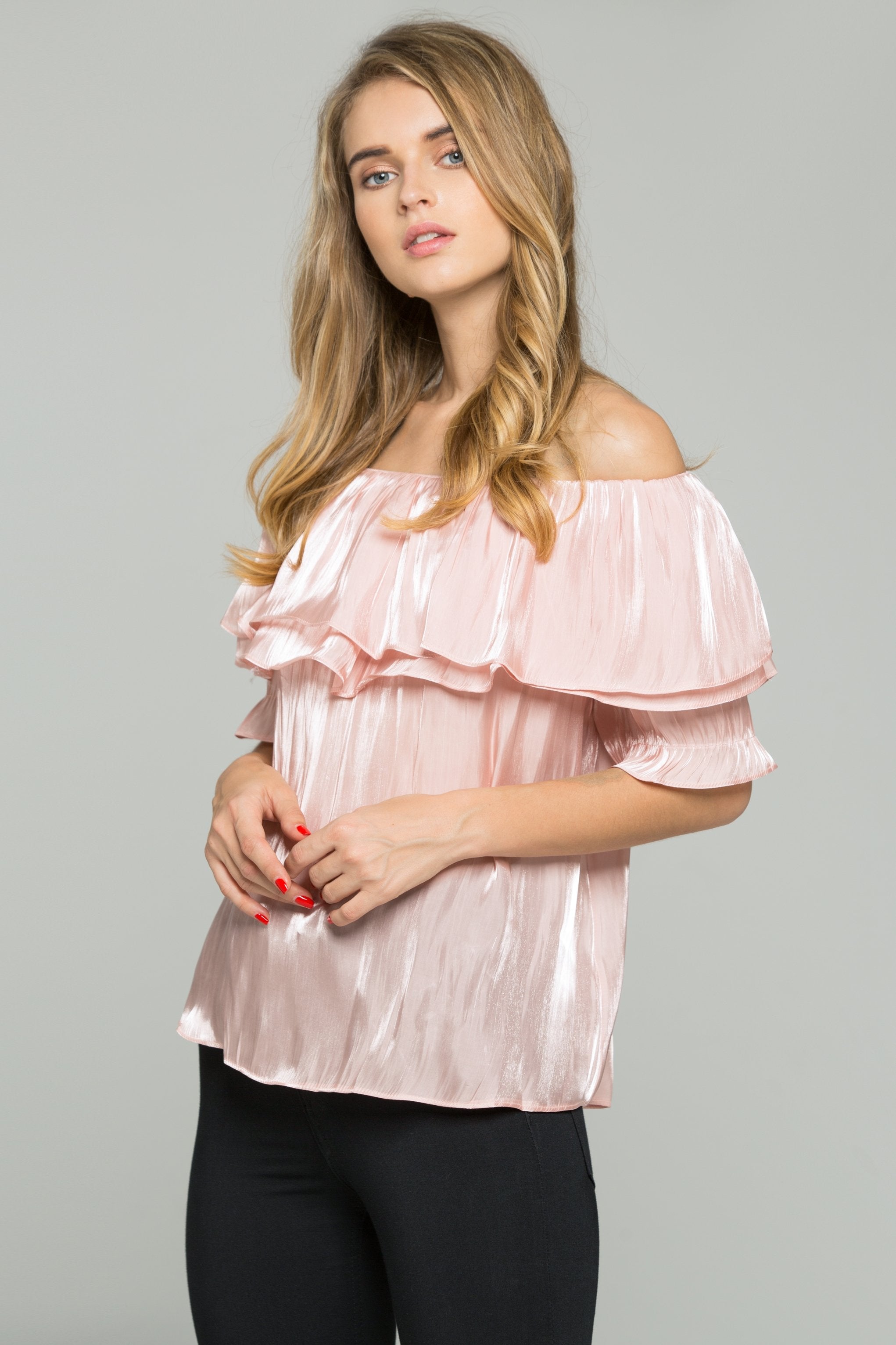 Carnation Off the Shoulder Flounce Top