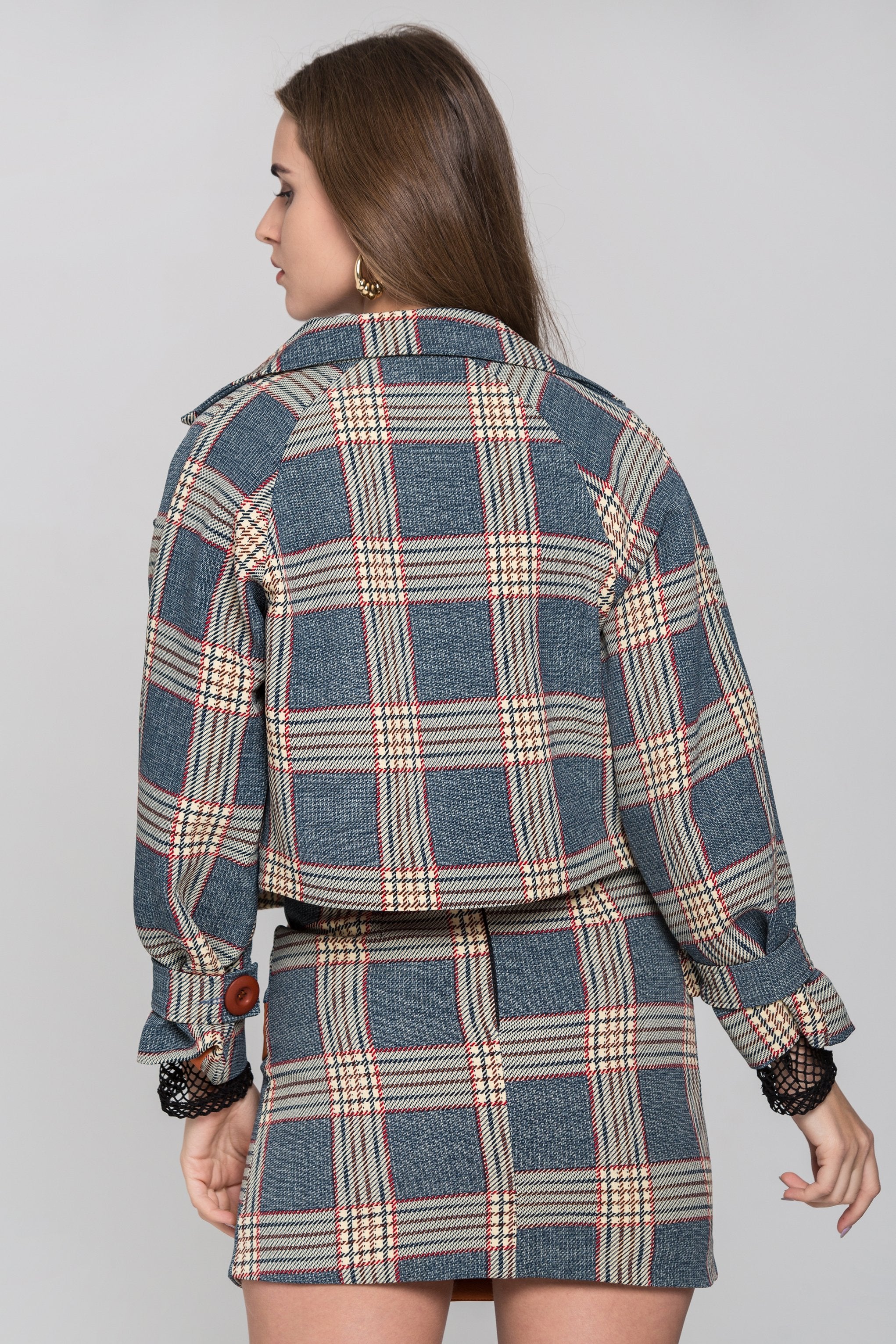 Chambray and Orange Tartan Blazer and Skirt Set