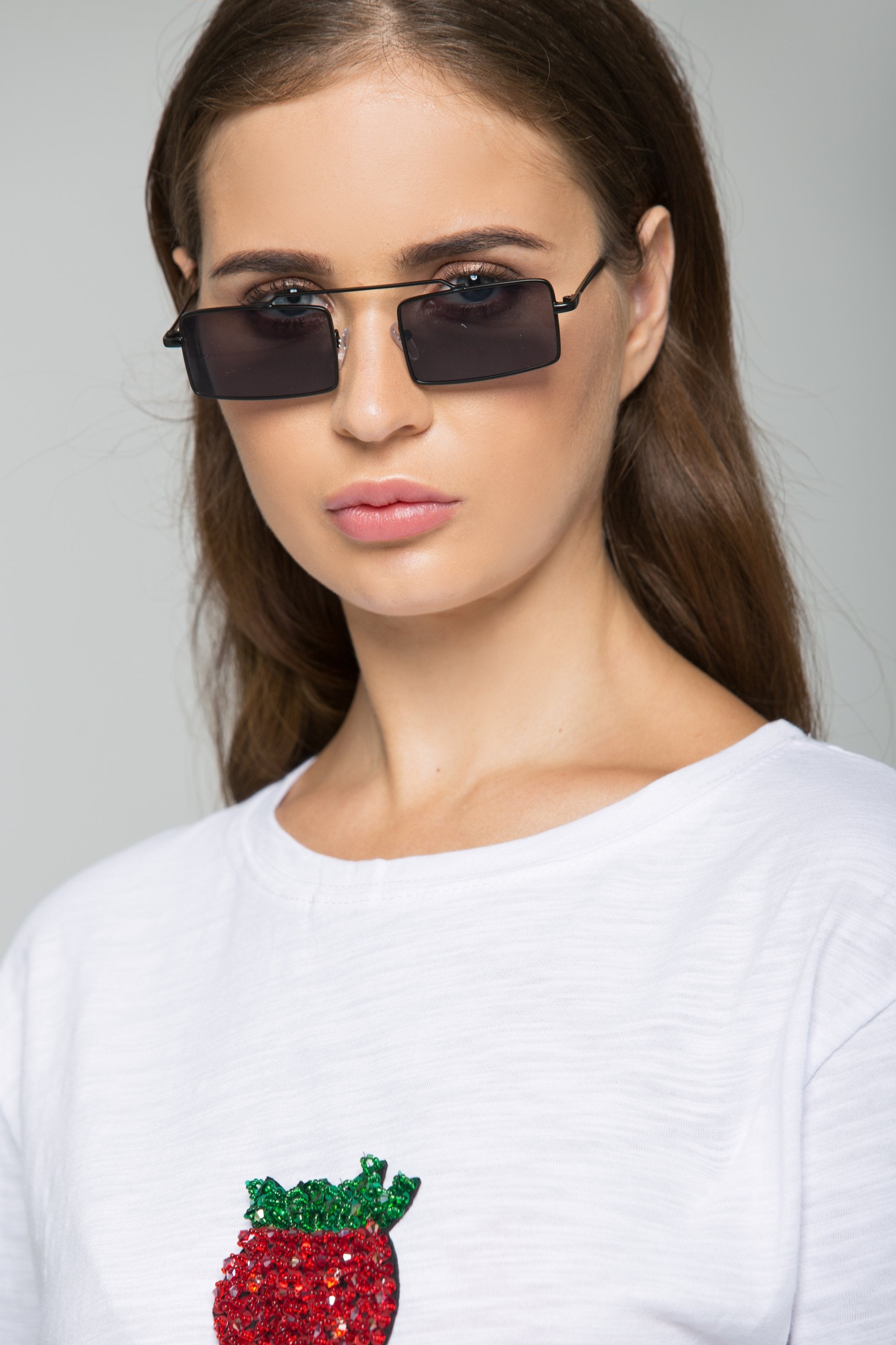 Charcoal Black Double Bridge Square Sunglasses