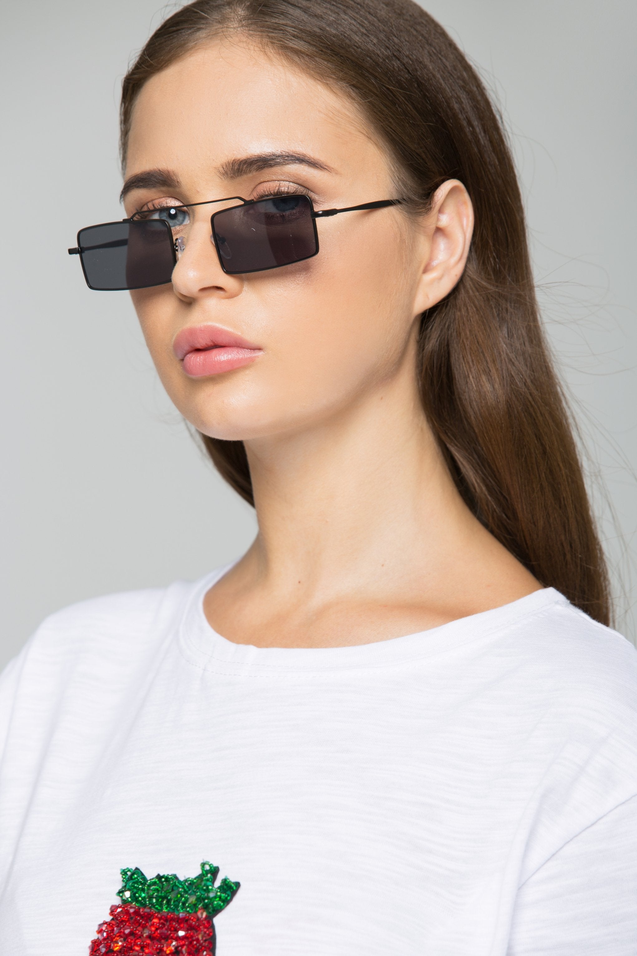 Charcoal Black Double Bridge Square Sunglasses