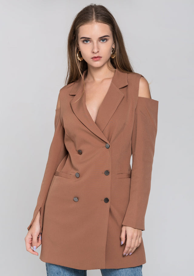 Chocolate Cold Shoulder Mini Blazer Dress