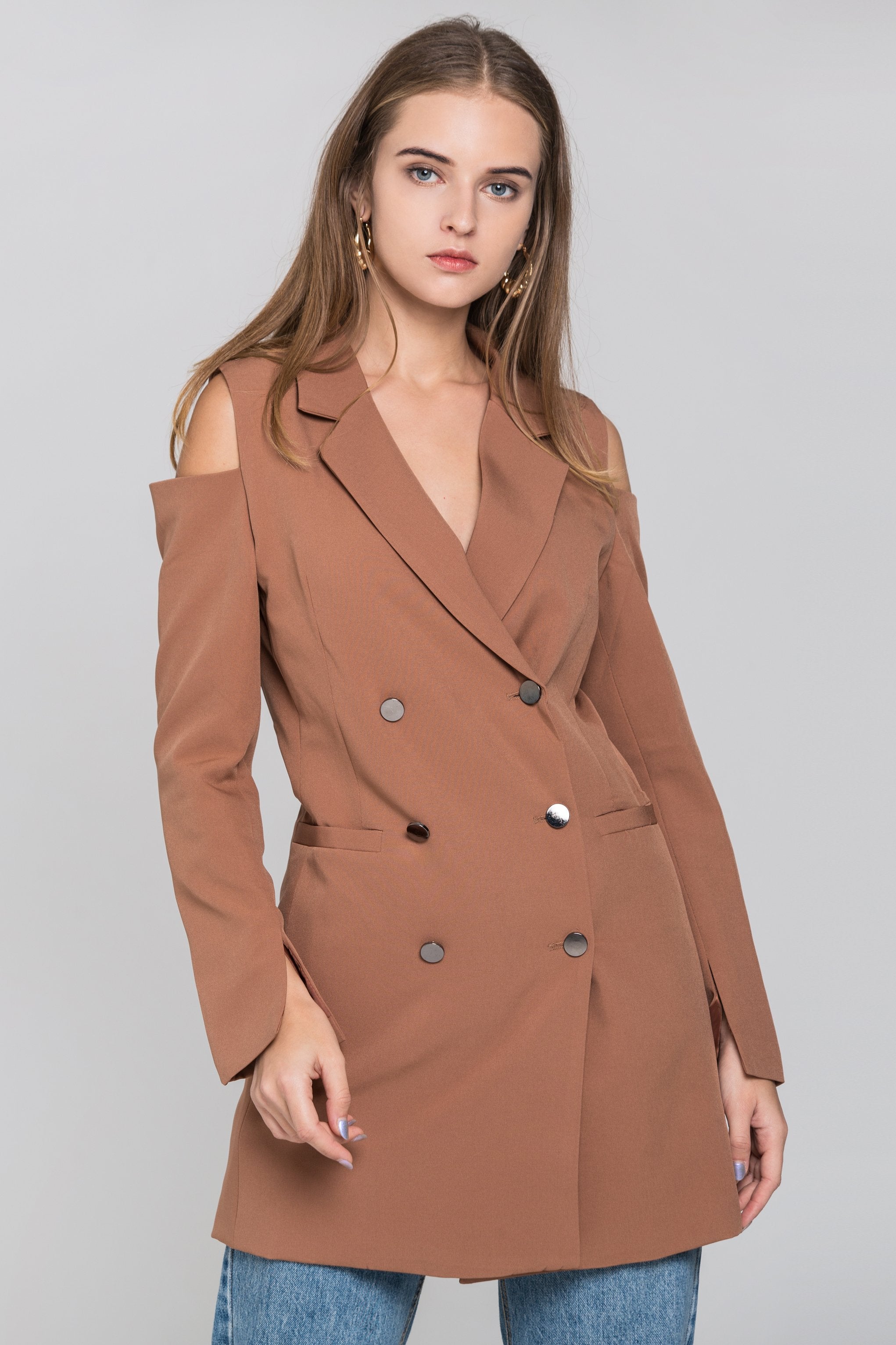 Chocolate Cold Shoulder Mini Blazer Dress