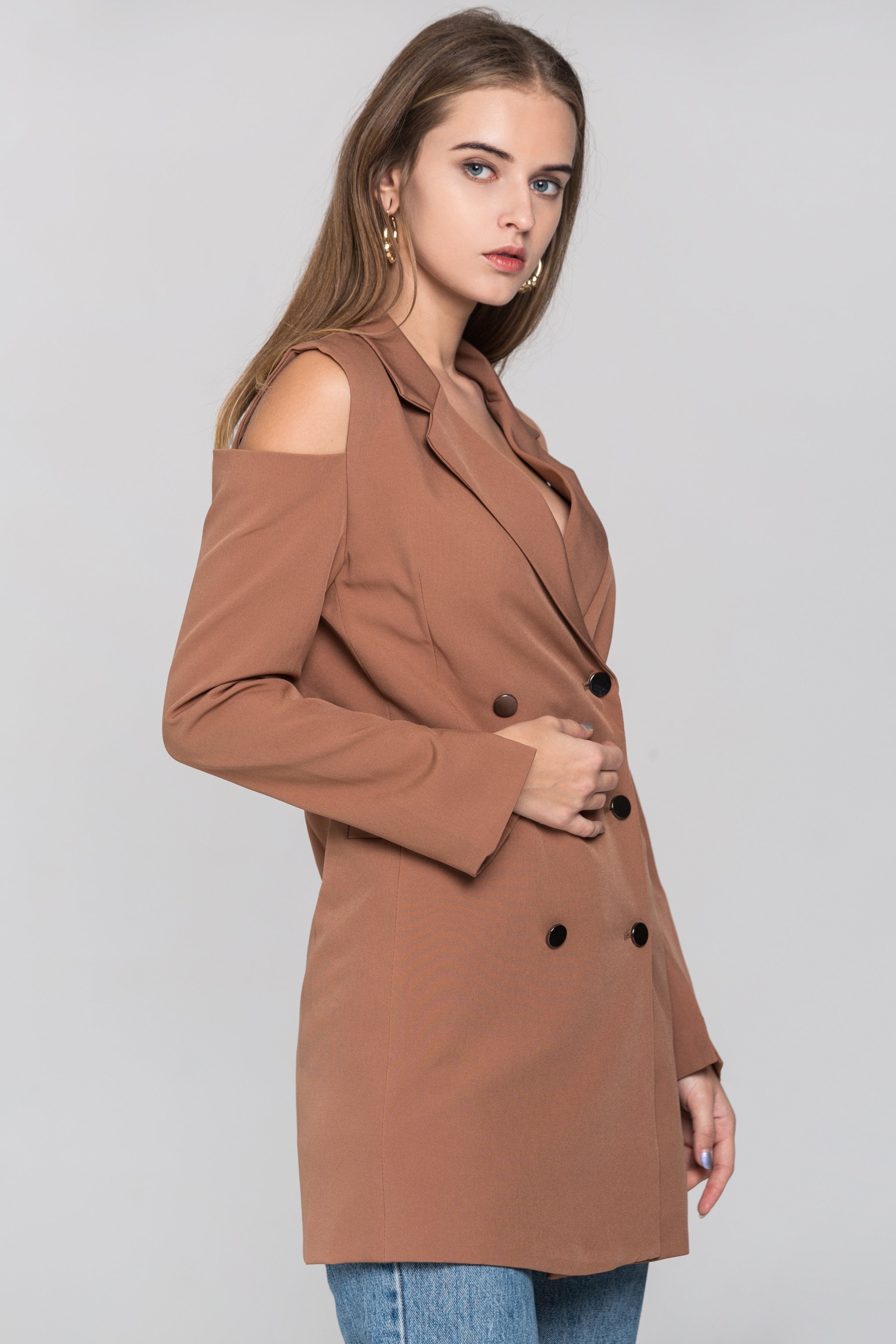 Chocolate Cold Shoulder Mini Blazer Dress