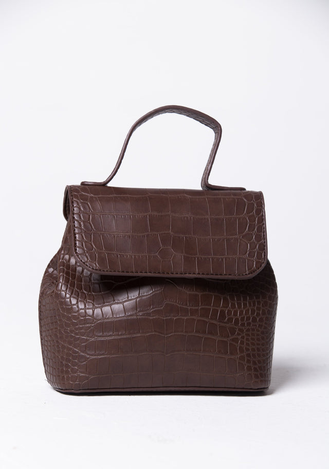 Coffee Brown Croc Detail Structured Handbag