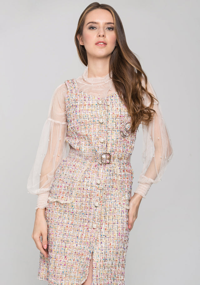 Confetti Tweed Sheer Sleeve Dress Set