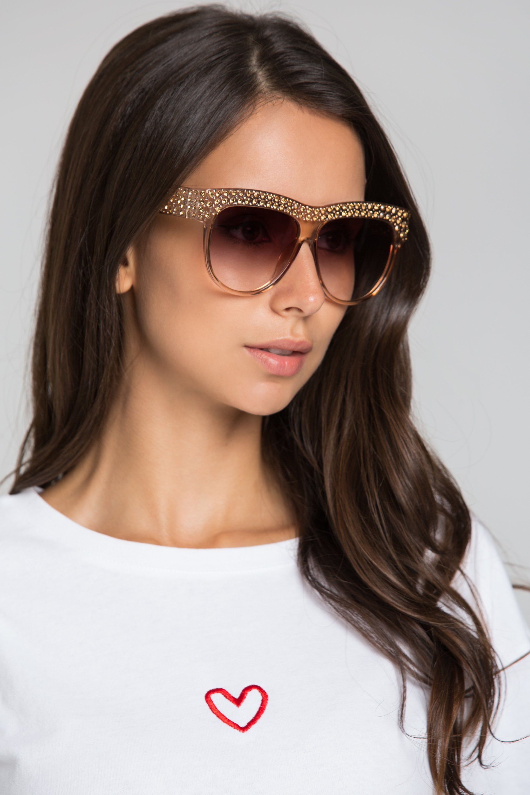 Copper Transparent Embellished Top Rim Sunglasses